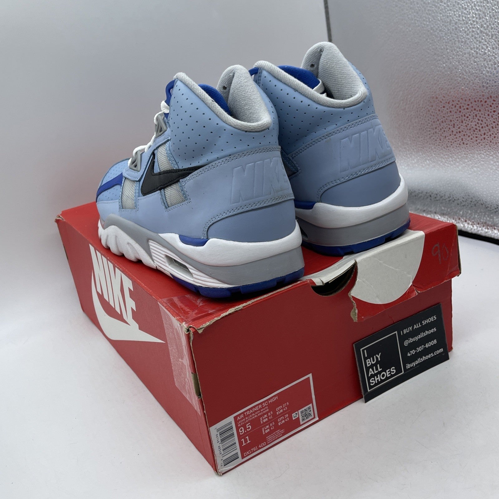 Size 9.5 - Nike Air Trainer SC High Kansas City Royals Blue Suede (DX1791-400)