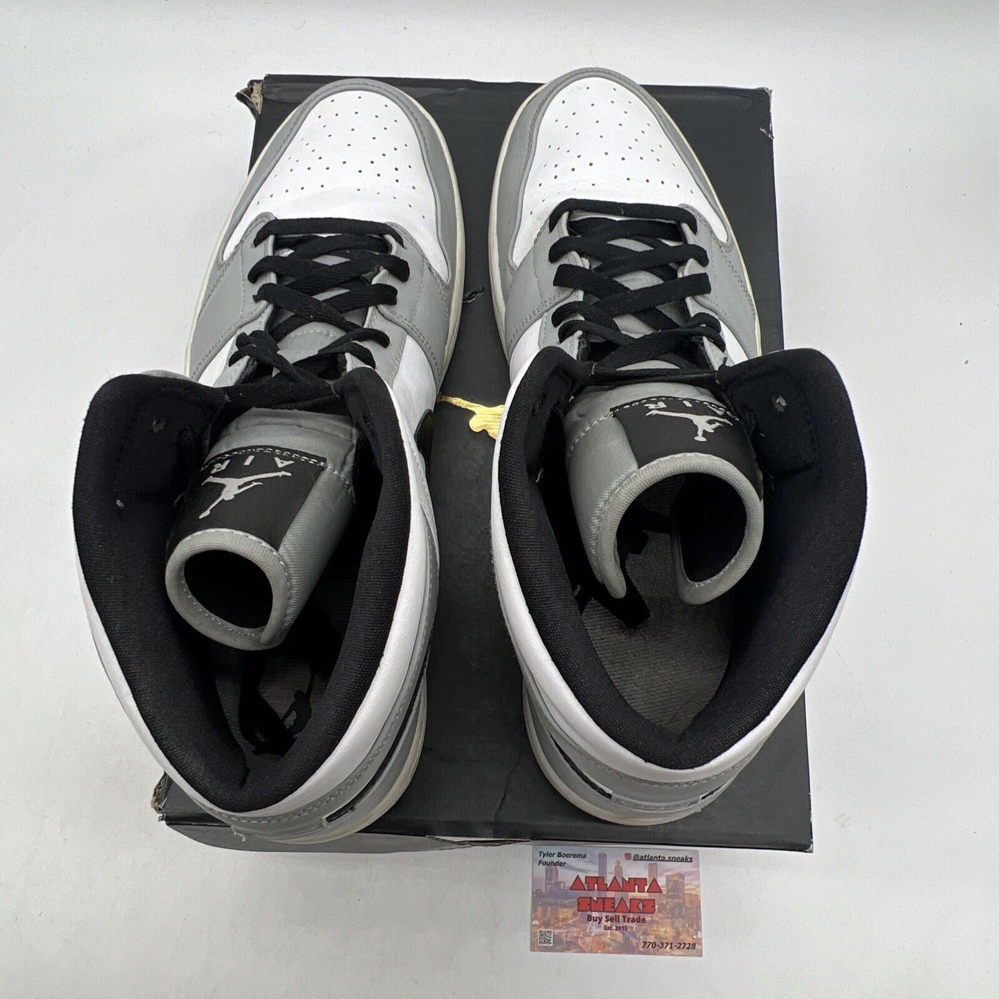 Size 14 - Jordan 1 Mid Gray 2020 Black White Leather (554724-092)