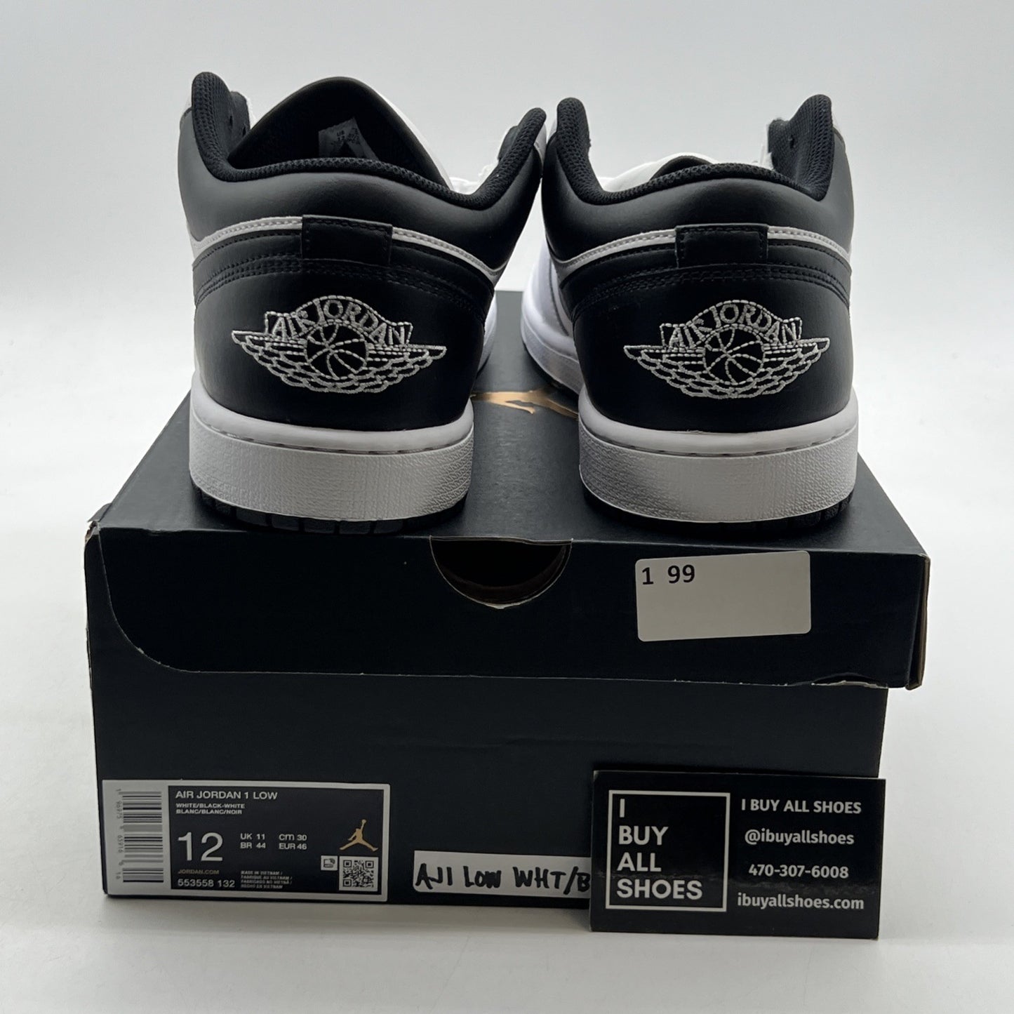 Size 12 - Air Jordan 1 Low White Black (553558-132)