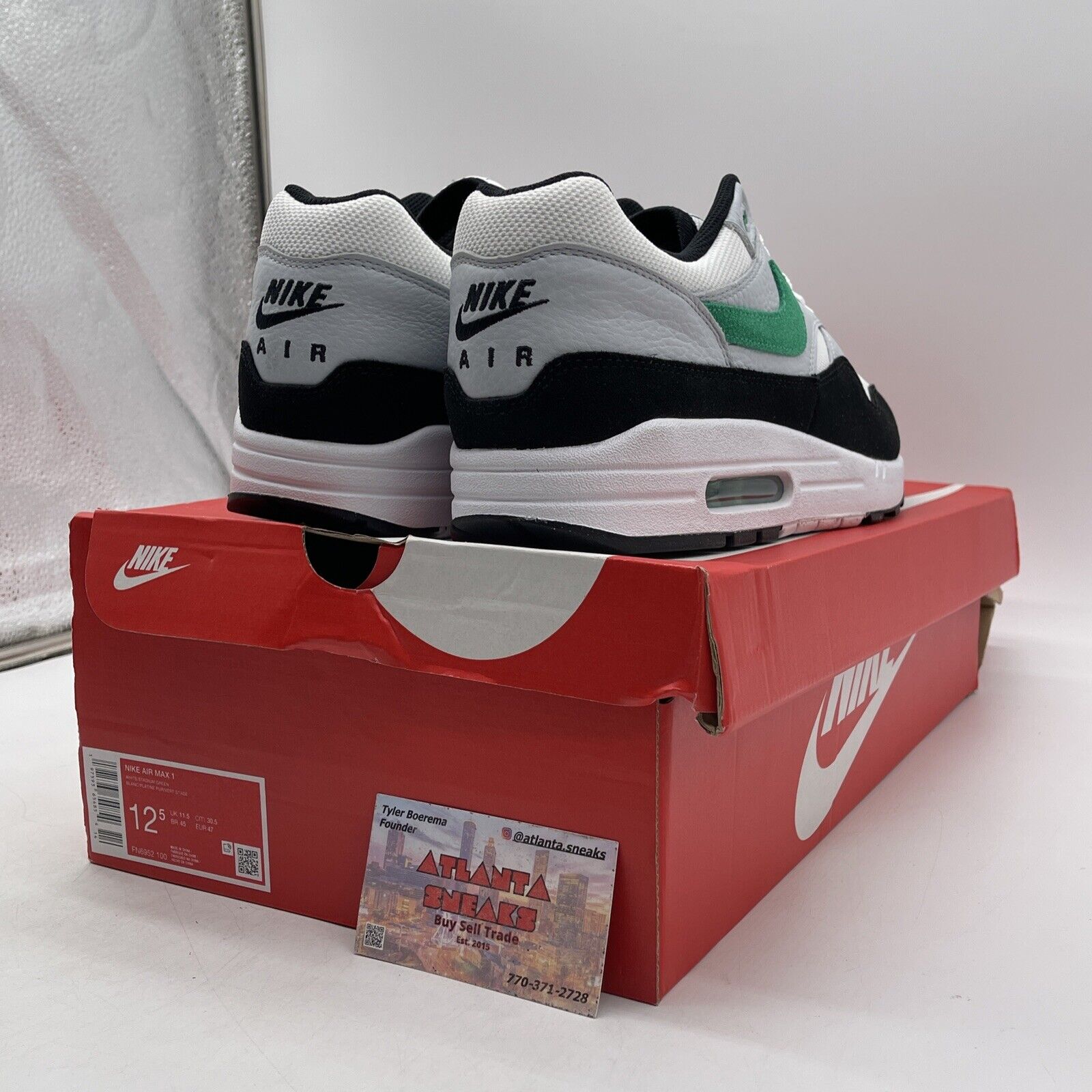 Size 12.5 - Nike Air Max 1 Low Stadium Green White Black Suede (FN6952-100)