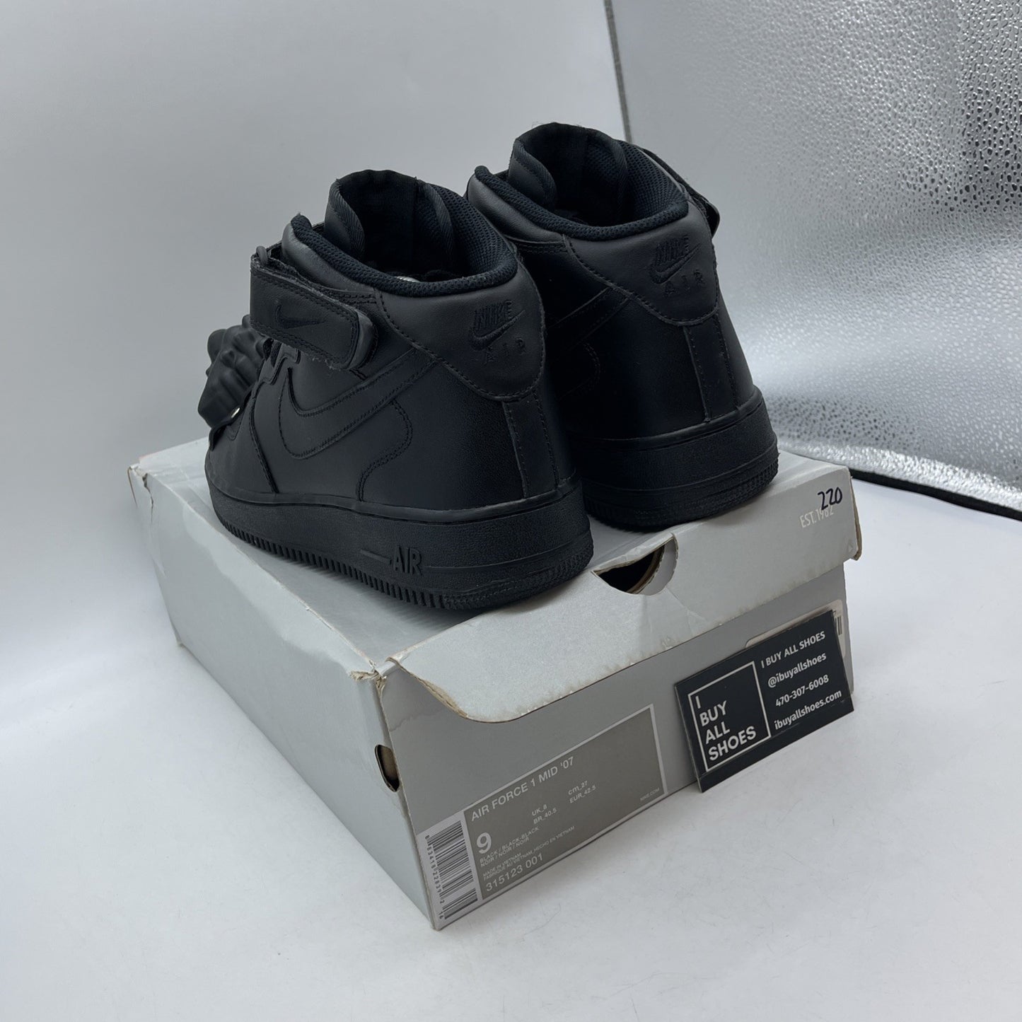 Size 9 - Nike Air Force 1 '07 Mid Triple Black Leather (315123-001)