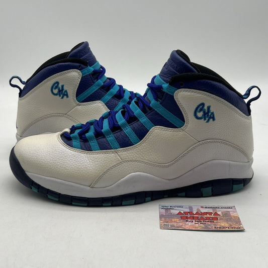 Size 12 - Air Jordan 10 Retro Charlotte Hornets White Leather Purple 310805-107