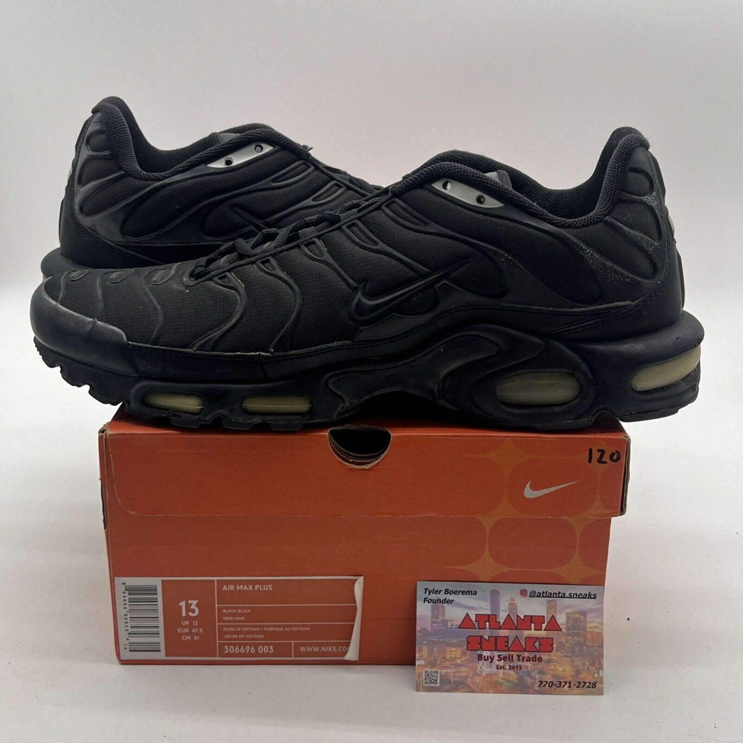 Size 13 - Nike Air Max Plus Low Triple Black Running (306696-003)