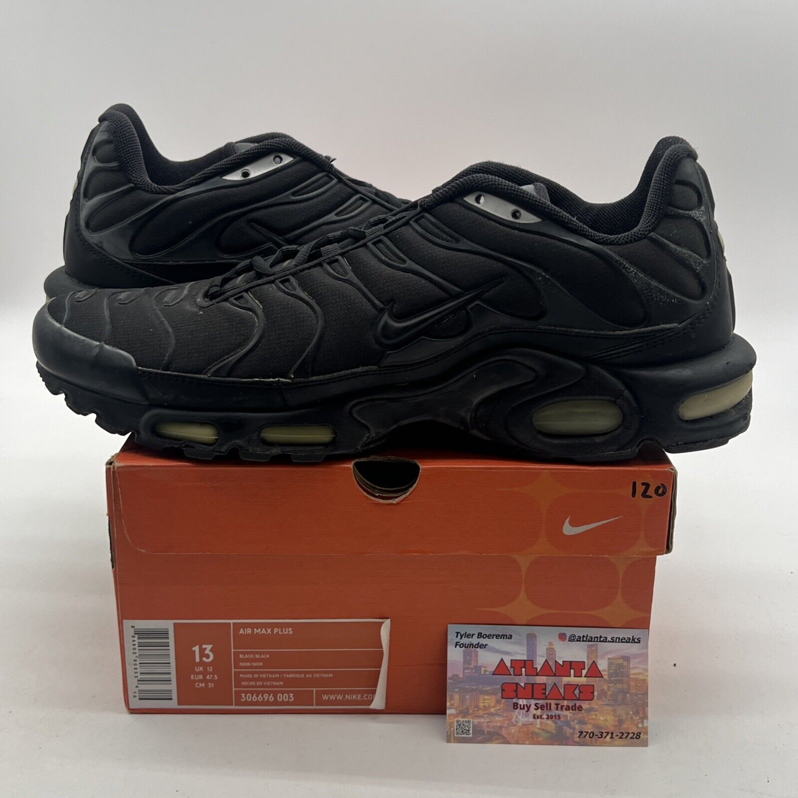 Size 13 - Nike Air Max Plus Low Triple Black Running (306696-003)