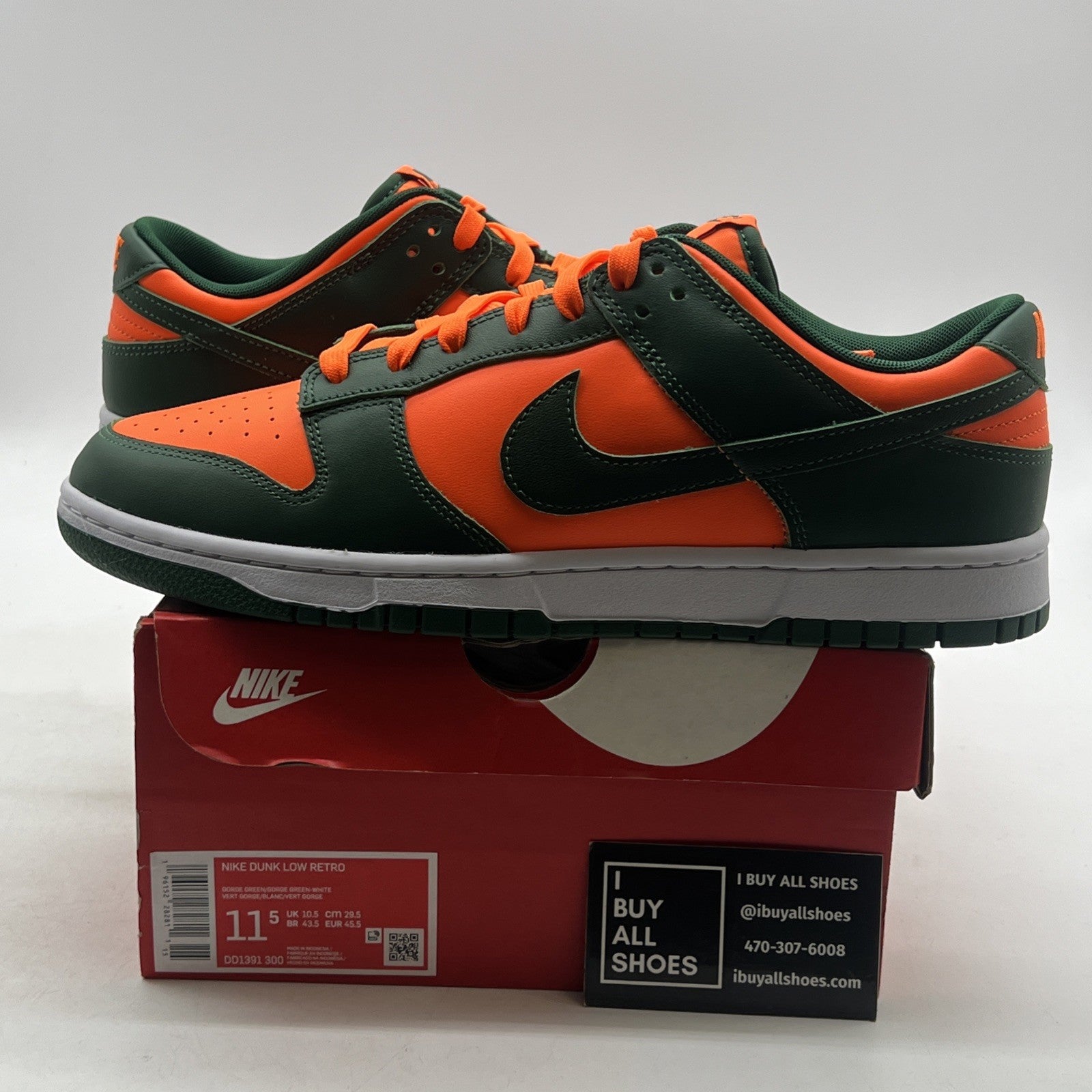 Size 11.5 - Nike Dunk Low Miami Hurricanes (DD1391-300)