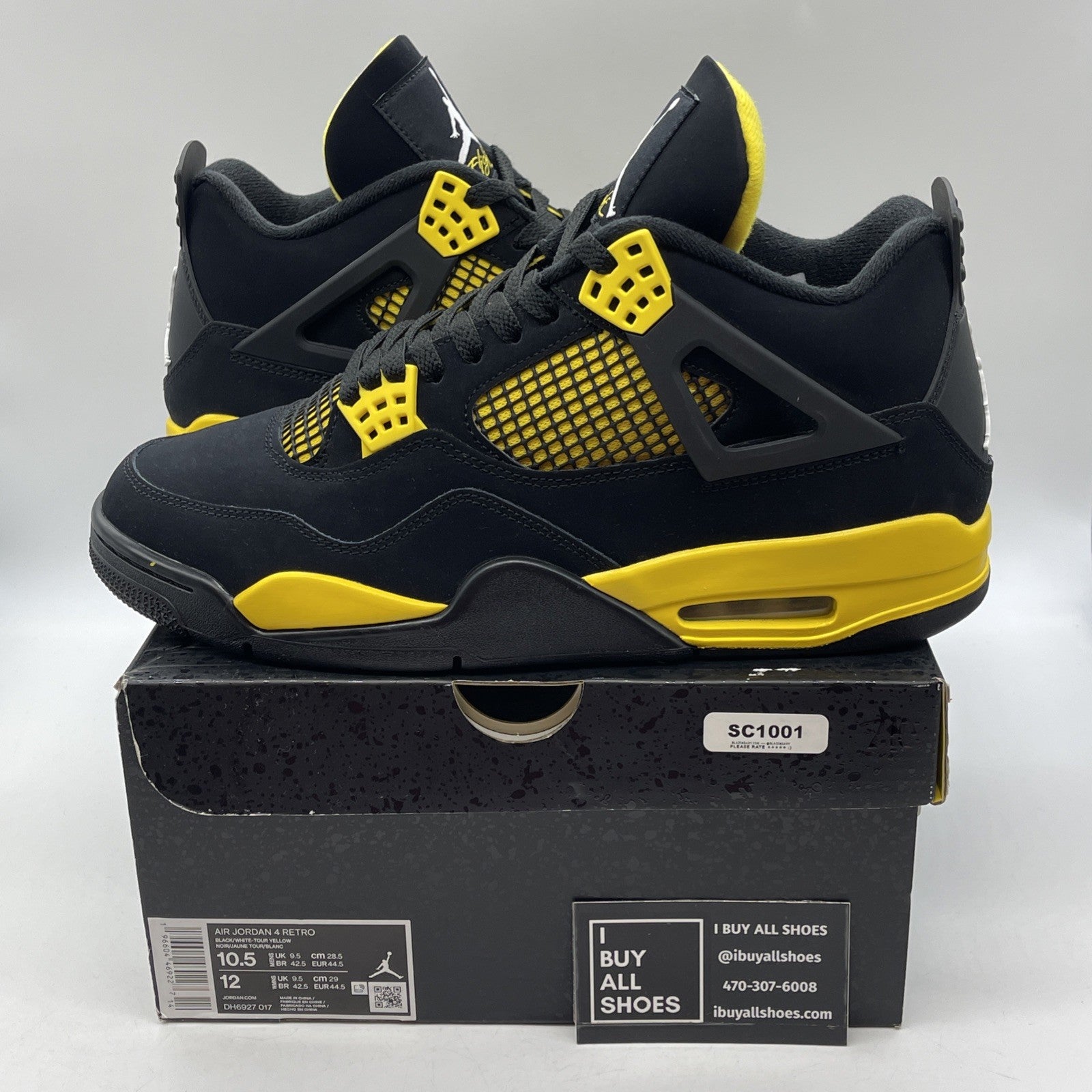 Size 10.5 - Jordan 4 Retro Mid Thunder Black Yellow White Suede (DH6927-017)