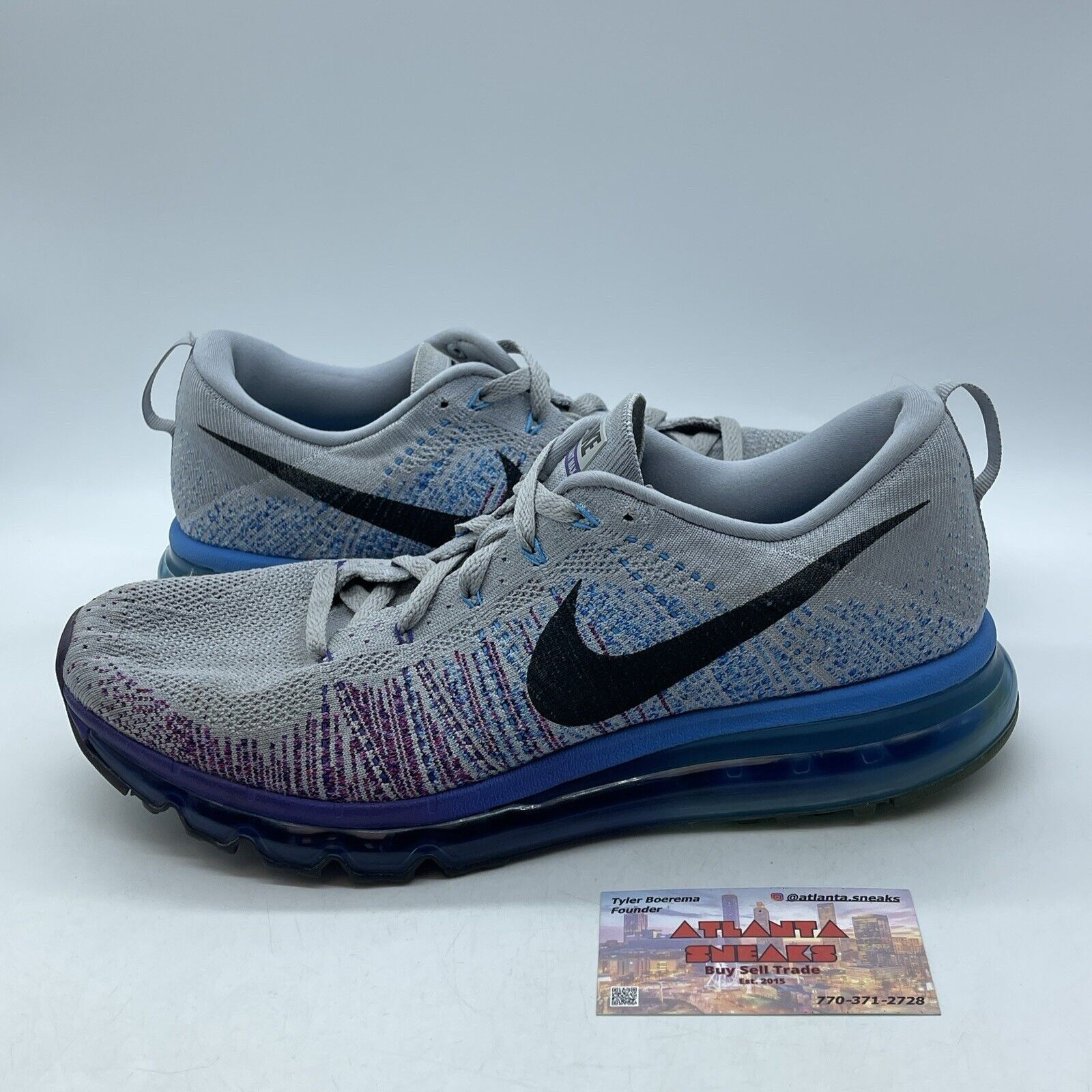 Size 11 - Nike Flyknit Max Purple Vivid Blue Grey Black Suede (620469-005)