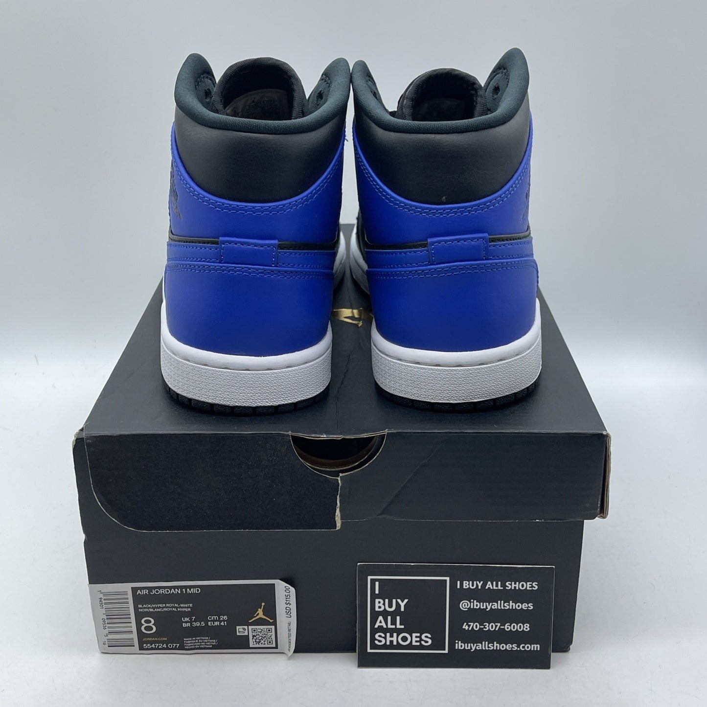 Size 8 - Jordan 1 Mid Hyper Royal Black Blue Leather (554724-077)