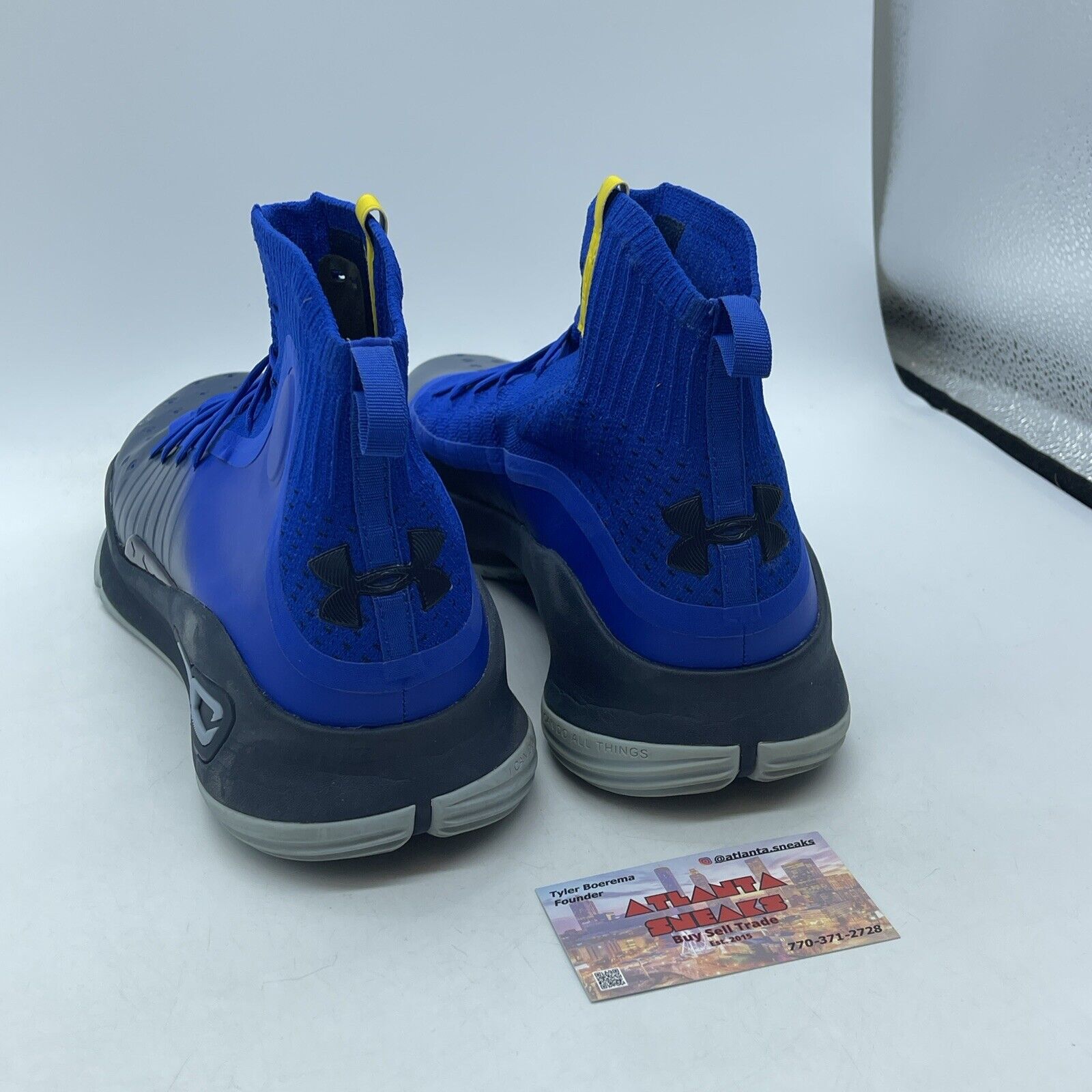 Size 13 - Under Armour Curry 4 More Fun Blue Black Yellow Suede (1298306-401)