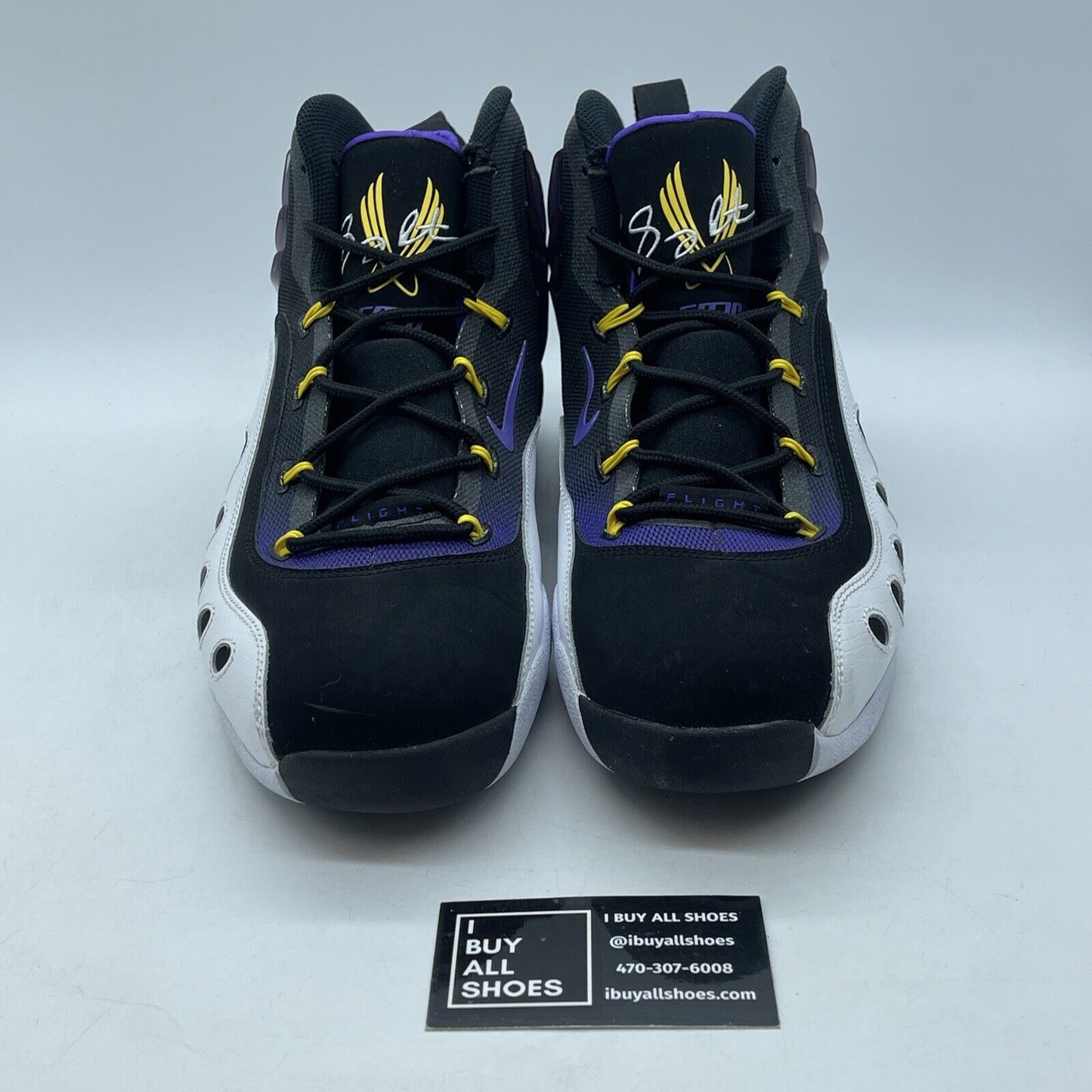 Size 12 - Nike Sonic Flight Black Purple Venom White Suede Leather (641333-001)