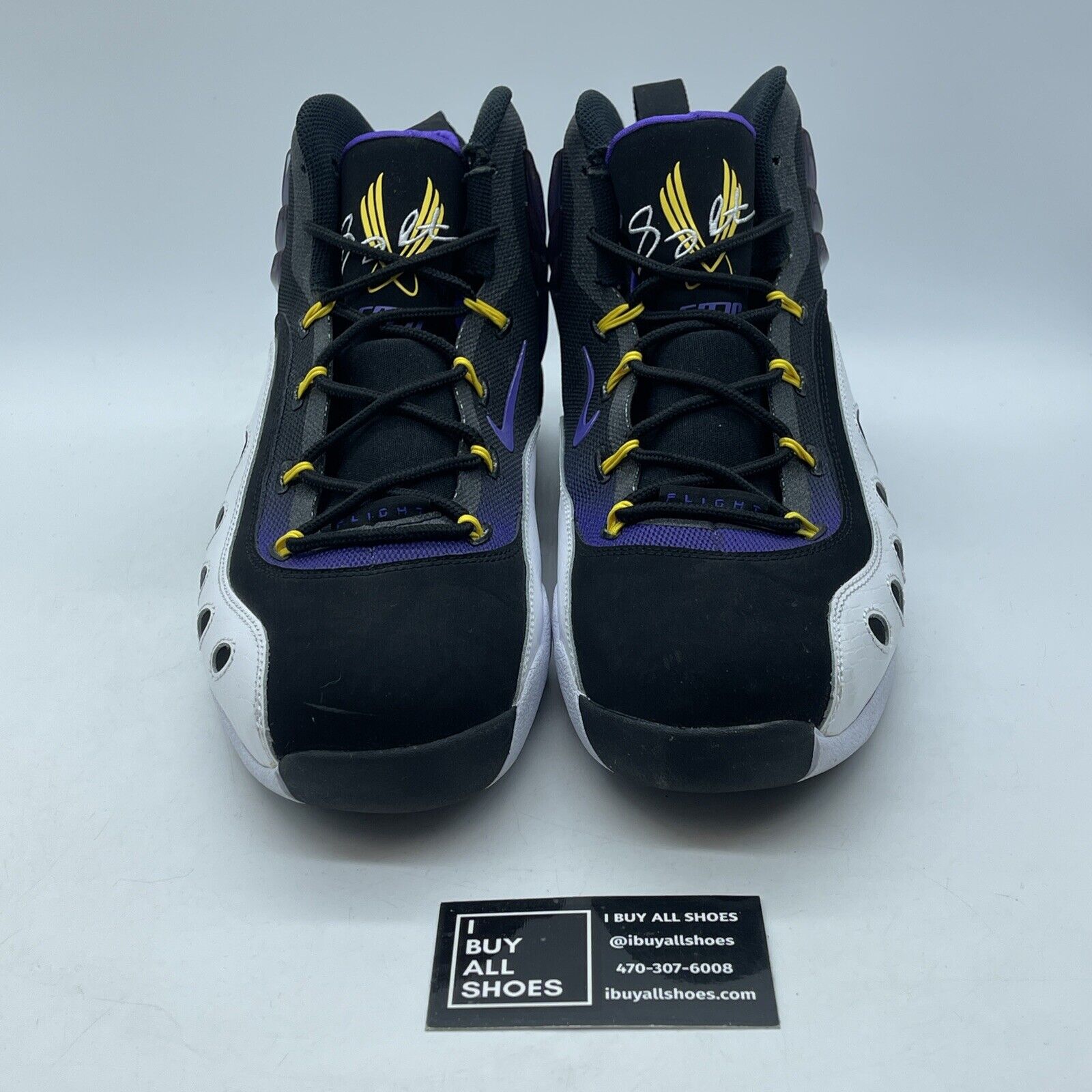 Size 12 - Nike Sonic Flight Black Purple Venom White Suede Leather (641333-001)