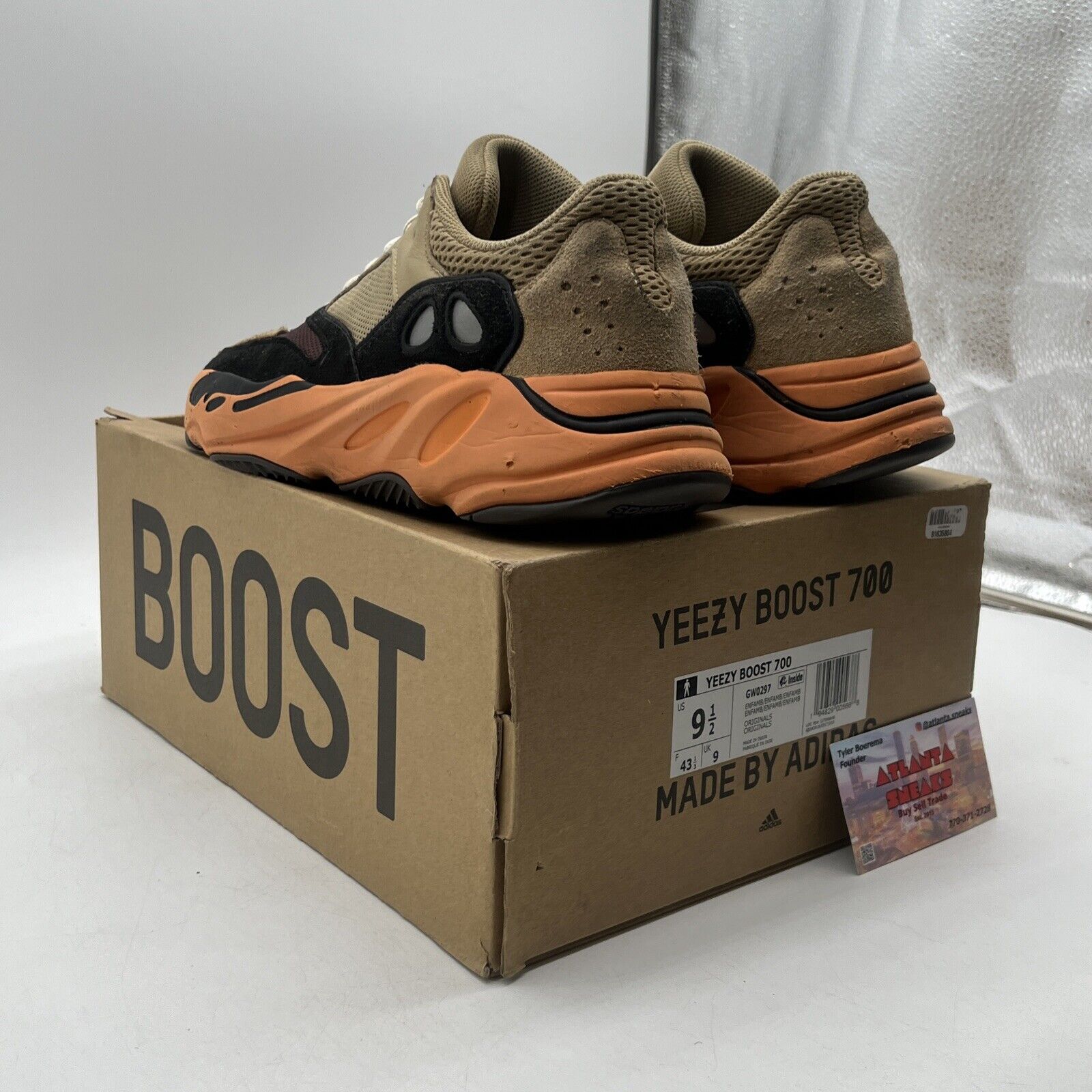 Size 9.5 - adidas Yeezy Boost 700 Enflame Amber Orange Suede Tan (GW0297)