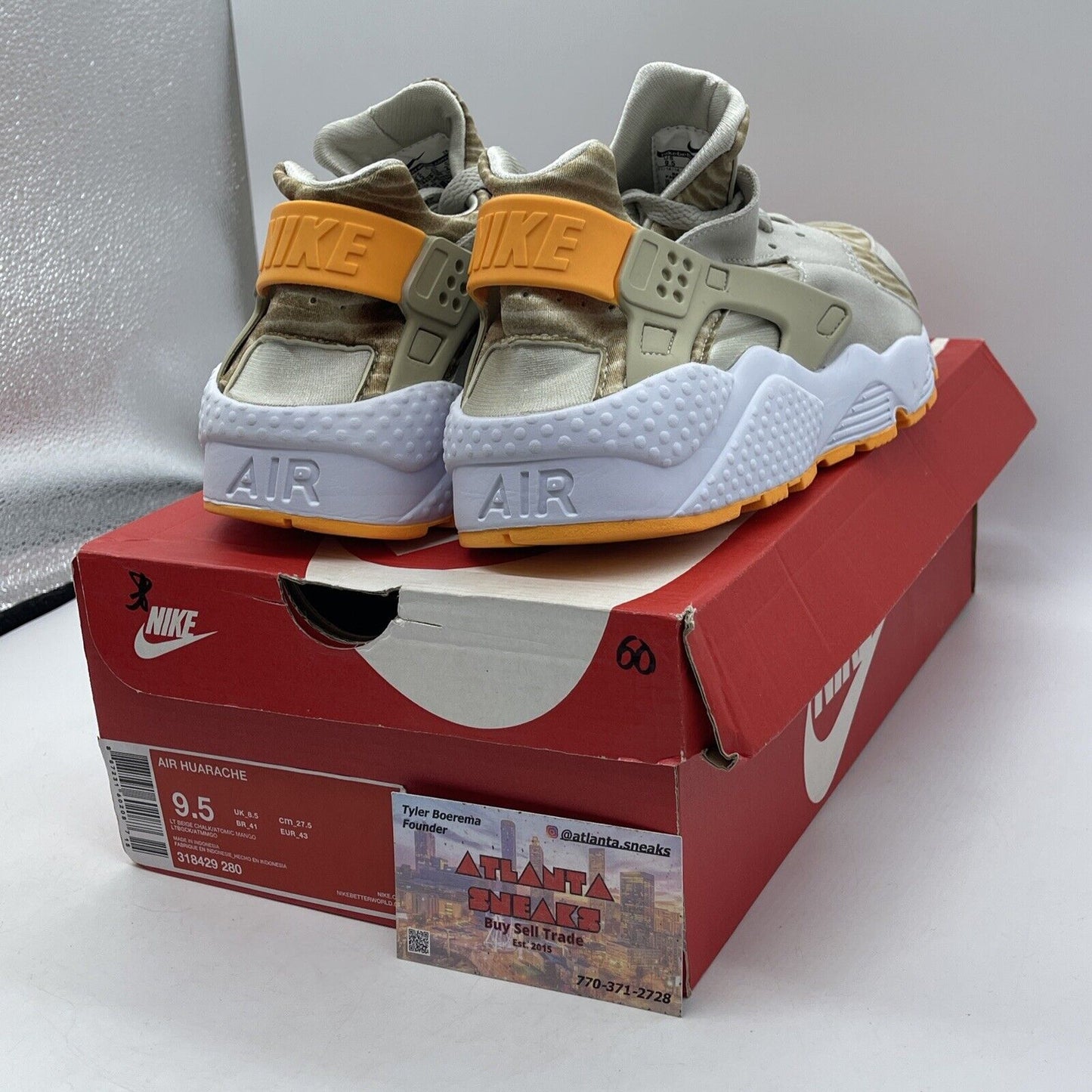 Size 9.5 - Nike Air Huarache Light Beige Chalk Brown Orange Suede (318429-280)