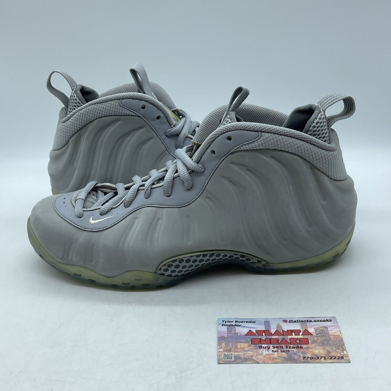 Size 9.5 - Nike Air Foamposite One PRM Wolf Grey White Suede (575420-007)