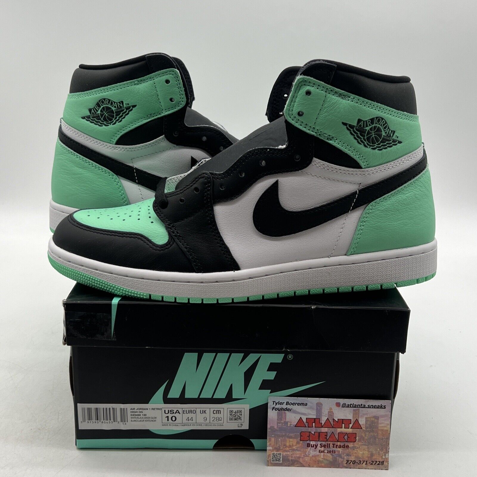 Size 10 - Air Jordan 1 Retro OG High Green Glow White Black Leather.(DZ5495-130)