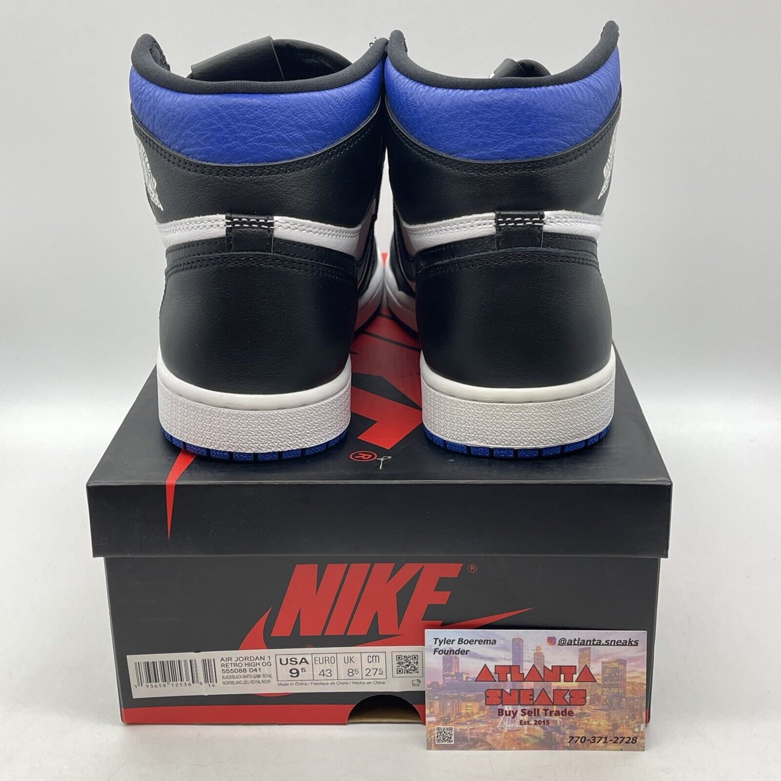 Size 9.5 - Jordan 1 Retro OG High Royal Toe Black Blue Leather (555088-041)