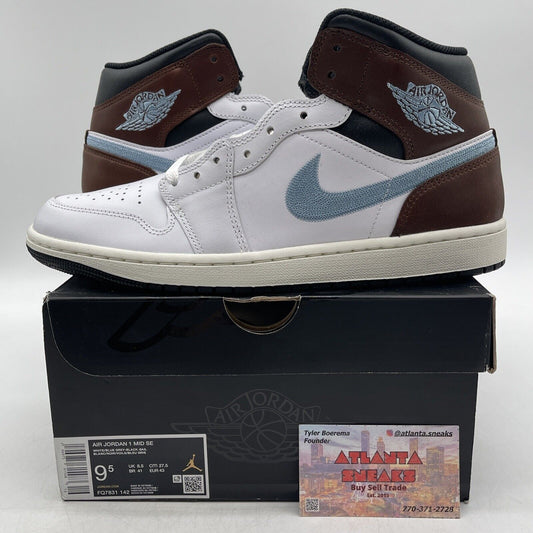 Size 9.5 - Air Jordan 1 Retro SE Mid Brown Blue Grey Leather (FQ7831-142)