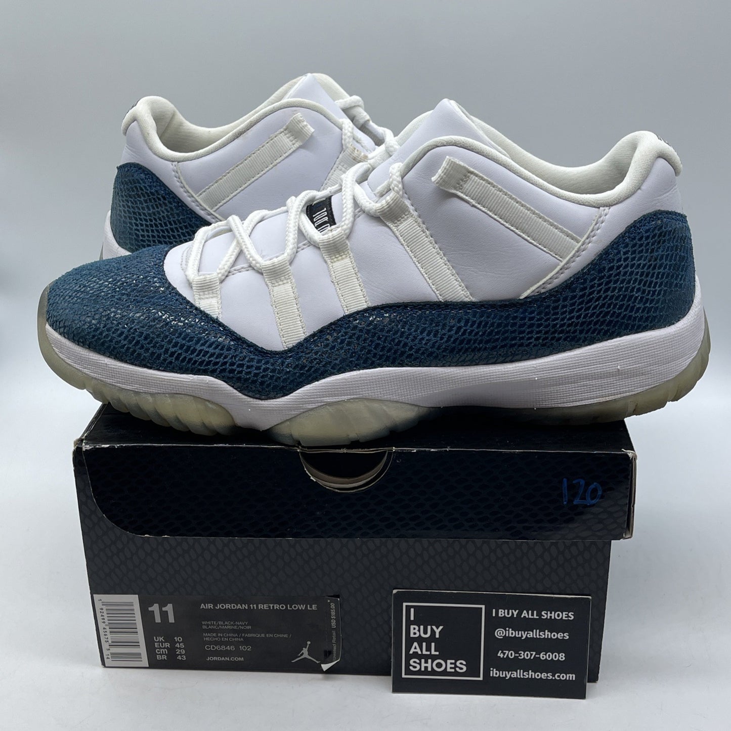 Size 11 - Jordan 11 Retro Low Snakeskin 2019 Blue White Leather (CD6846-102)