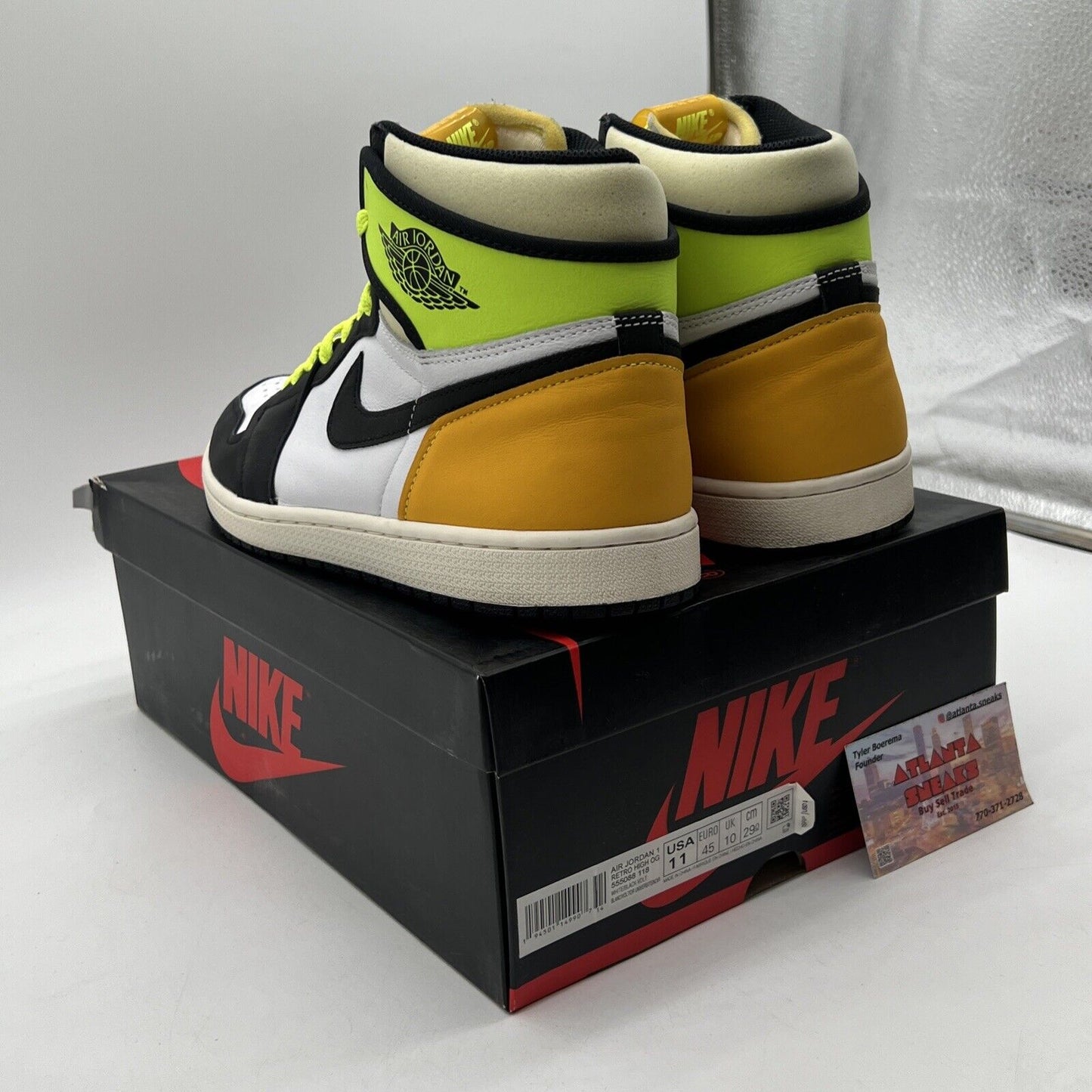 Size 11 - Jordan 1 Retro High OG Volt White Black Yellow Leather (555088-118)