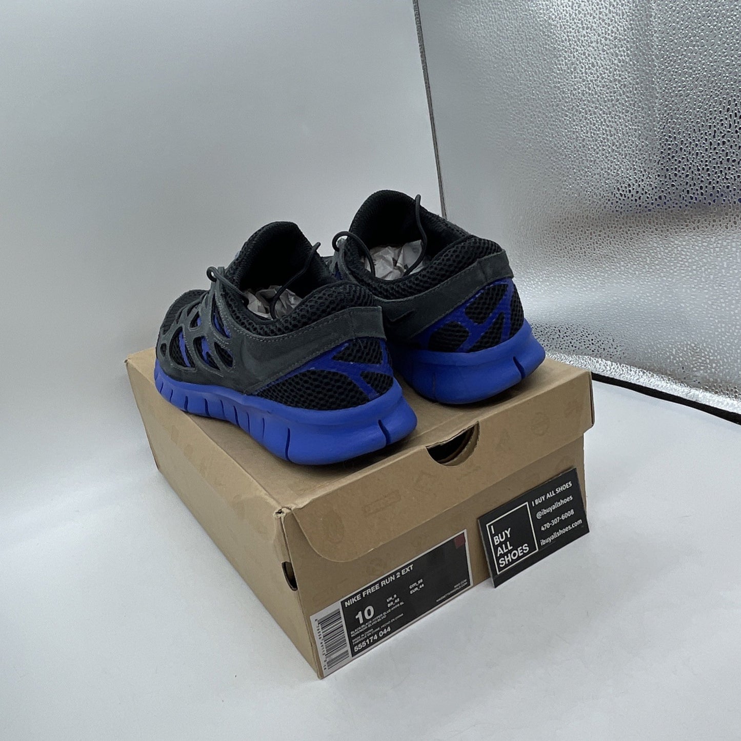 Size 10 - Nike Free RN 2 Black Blue Gray Suede Leather (555174-044)
