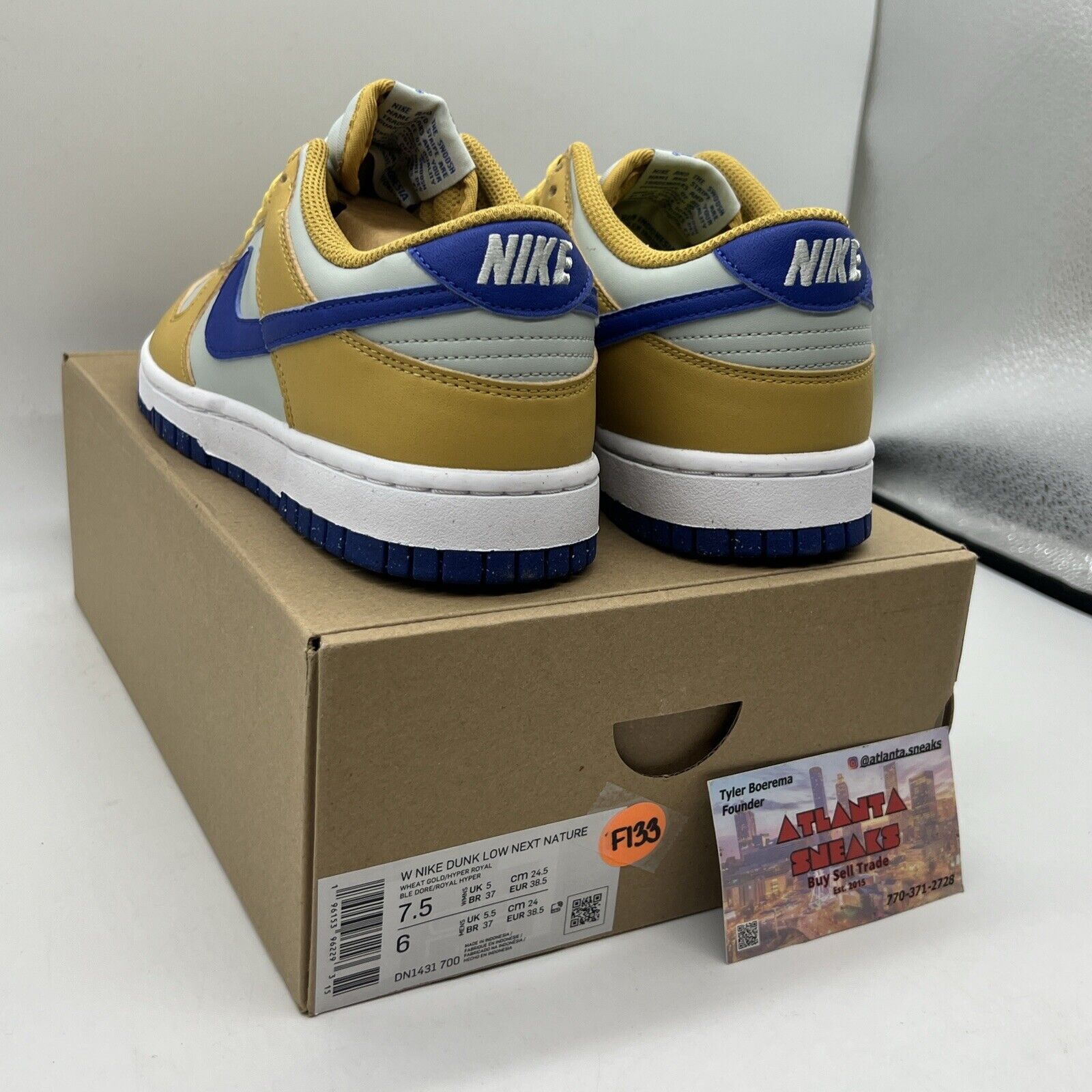 WMNS SZ 7.5 NIKE DUNK LOW NEXT NATURE WHEAT GOLD HYPER ROYAL (DN1431-700) Og All