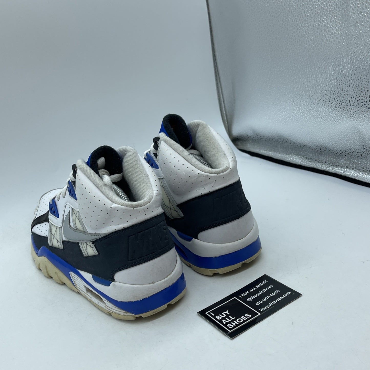 Size 10 - Nike Air Trainer Sc High White Blue Grey Suede Leather (302346-117)