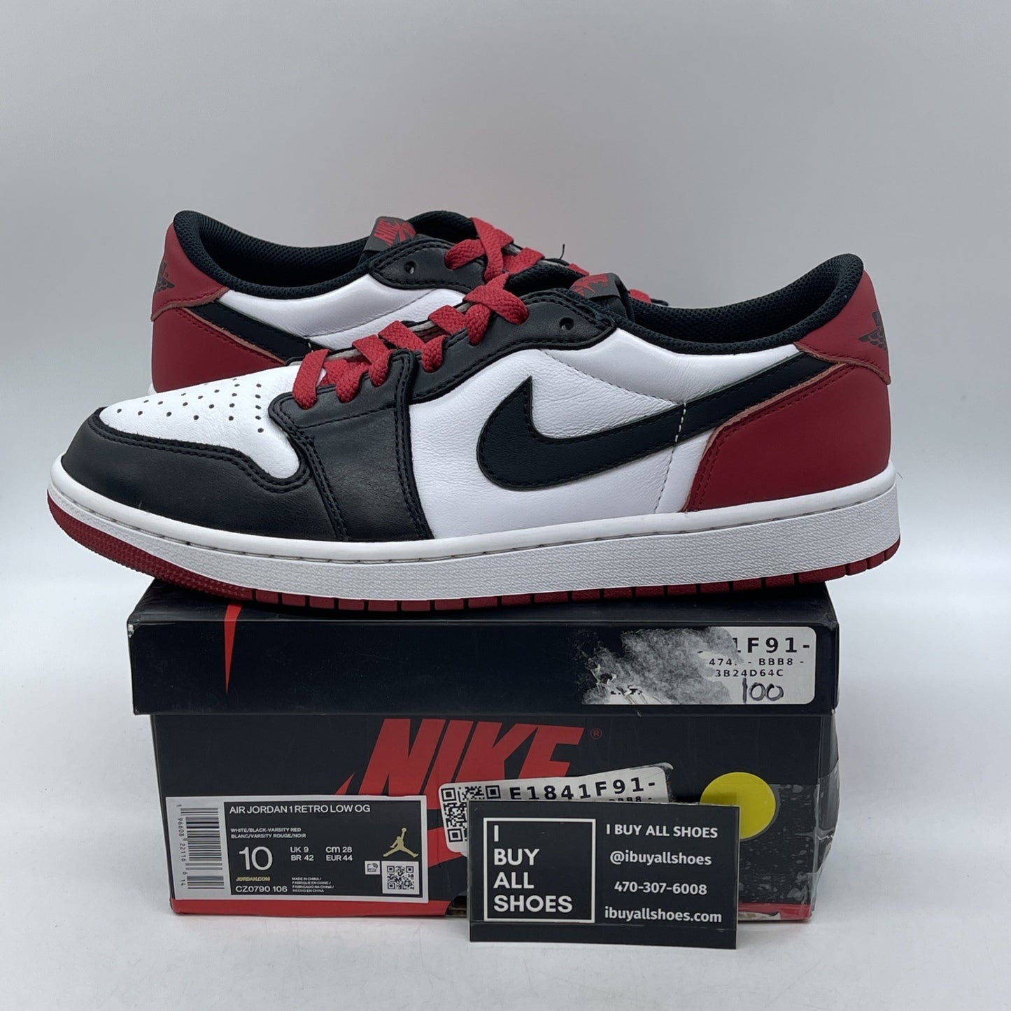 Size 10 - Air Jordan 1 Retro OG Low Black Toe Red White Leather (CZ0790-106)