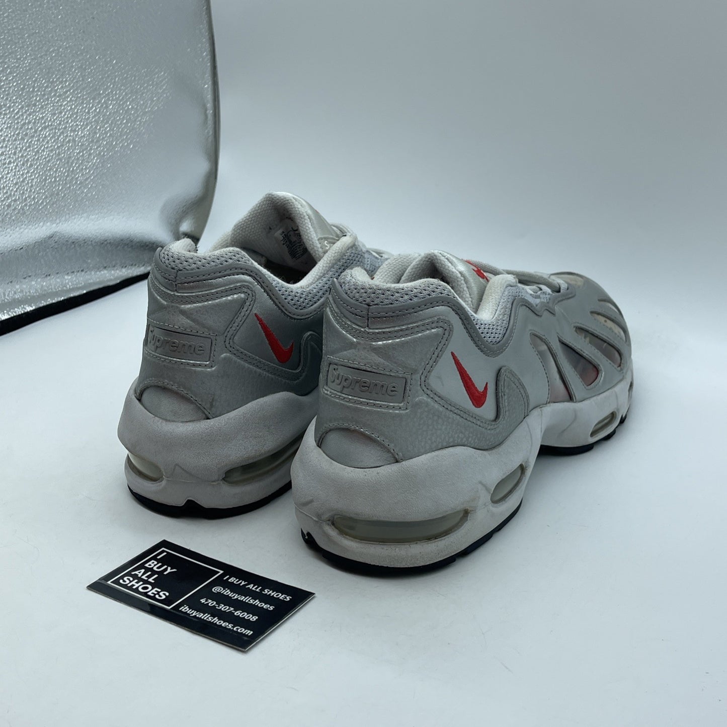Size 13 - Nike Supreme x Air Max 96 Metallic Silver Red Leather (CV7652-001)