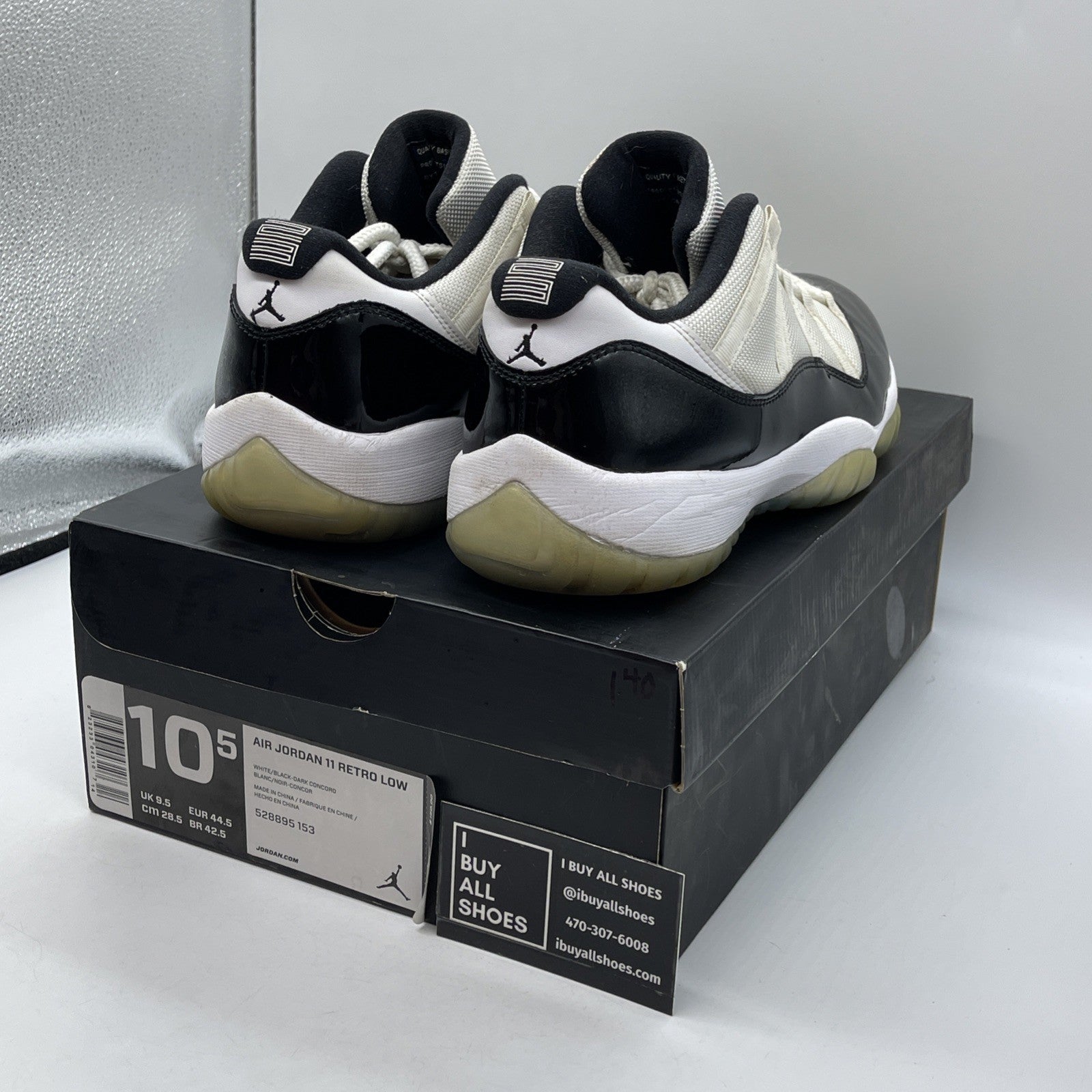 Size 10.5 - Air Jordan 11 Retro Low Concord Black White Leather (528895-153)