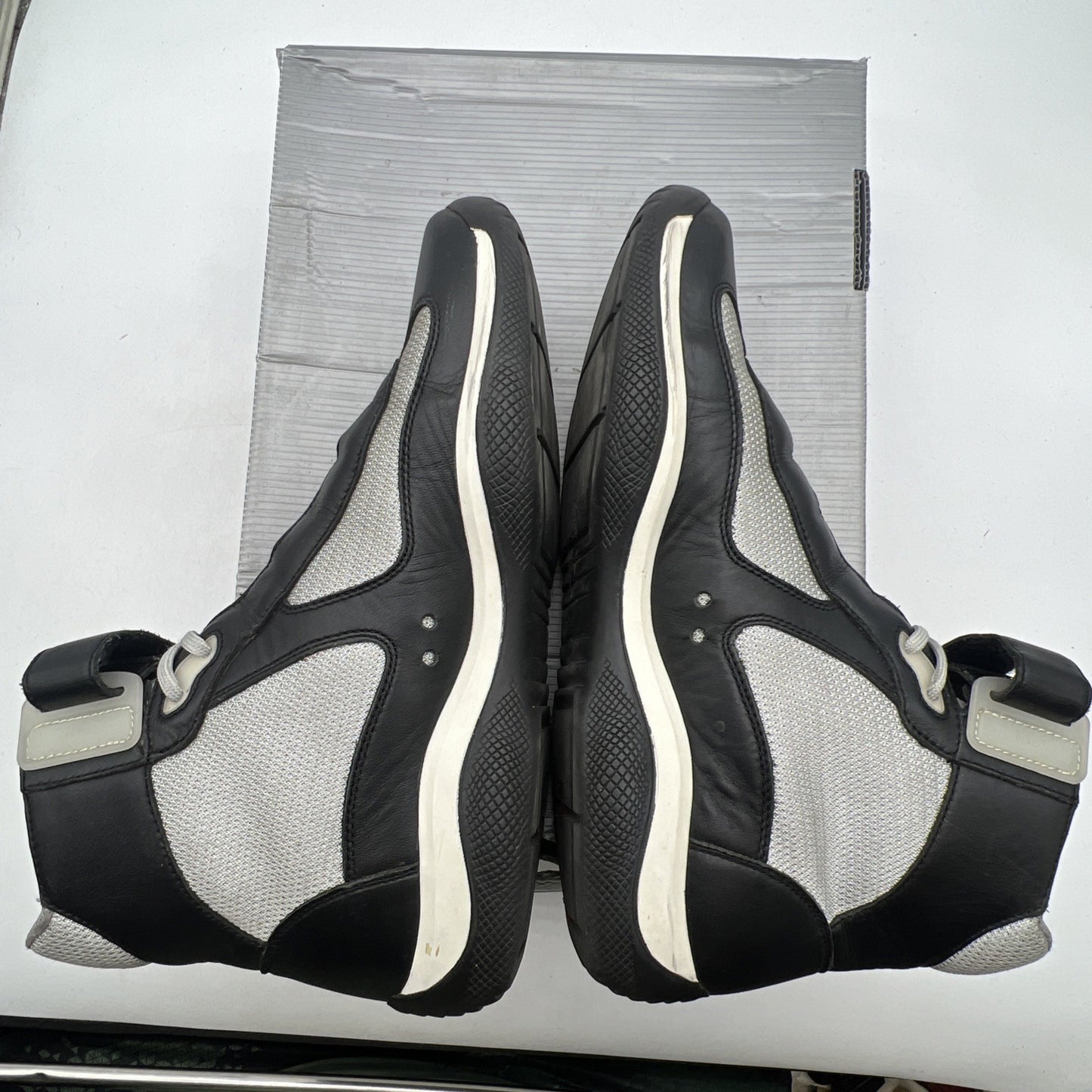 Size 9.5P - Prada American Cup Sneaker High Top Nero/ Argento