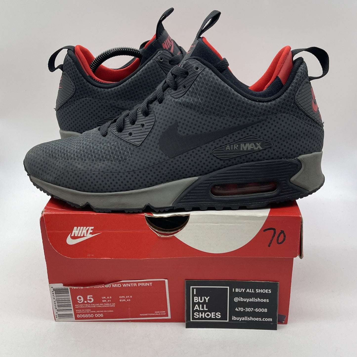 Size 9.5 - Nike Air Max 90 Winter Mid Anthracite (806850-006)
