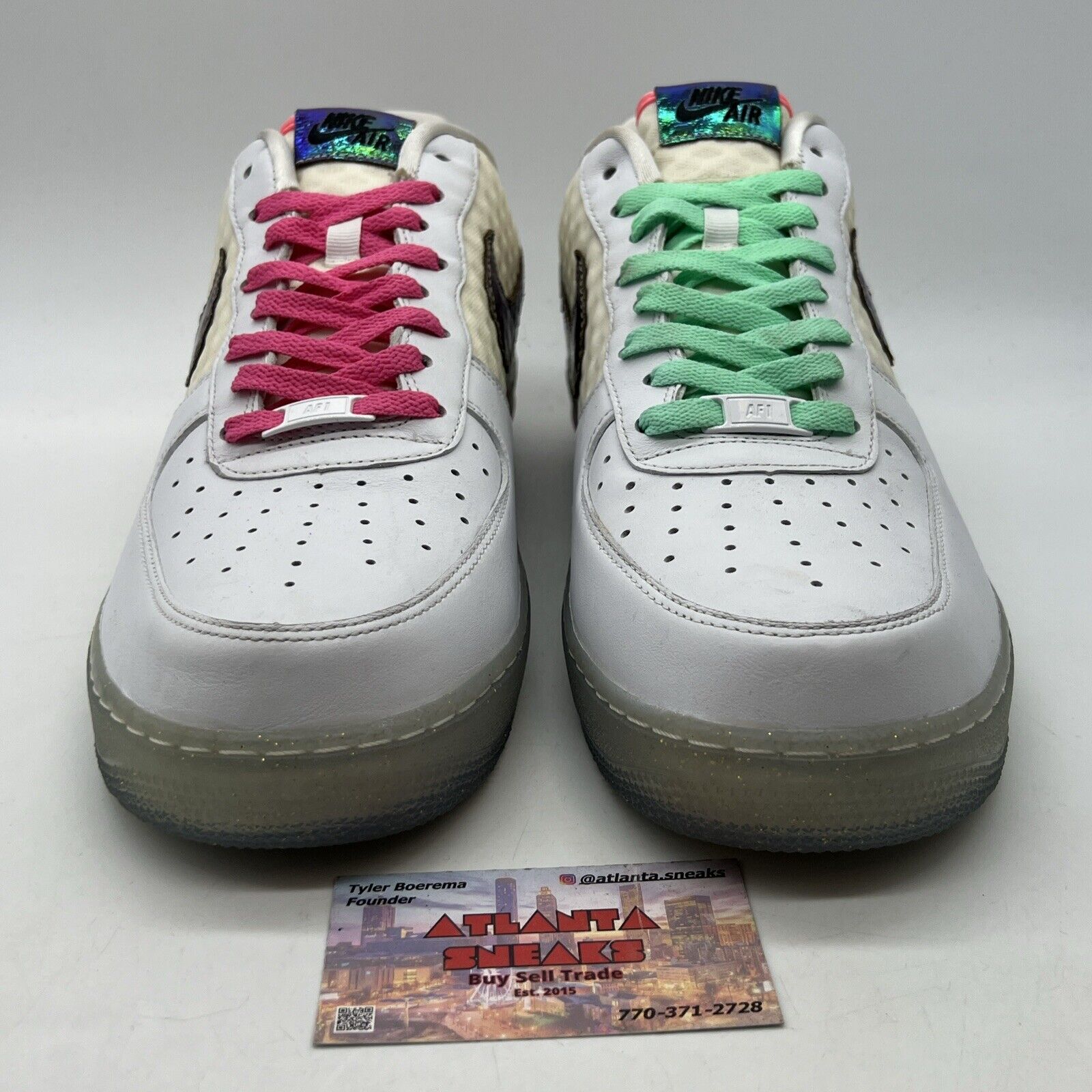 Size 13 - Nike Air Force 1 Premium Low White Leather Green Pink (573974-100)