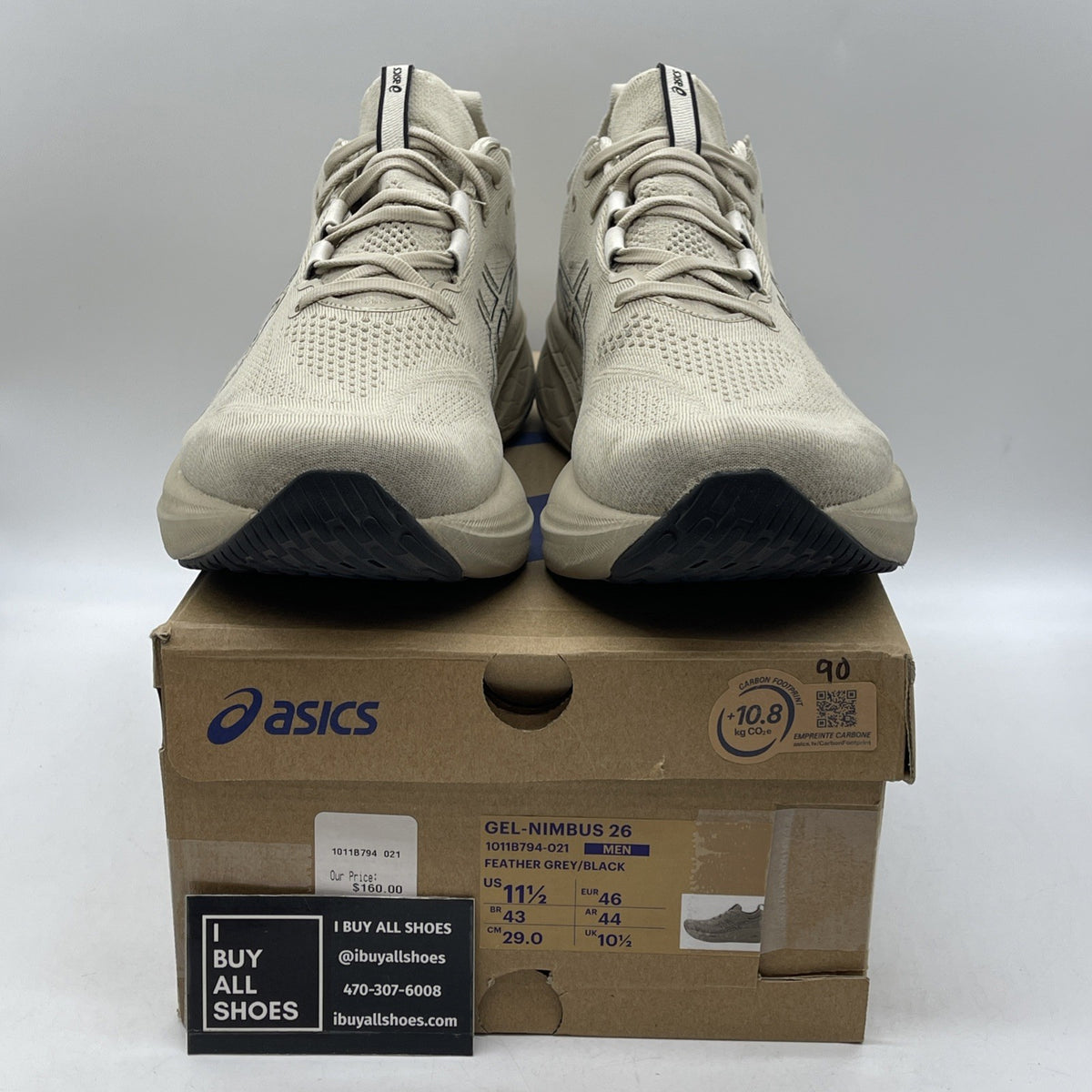 Size 11.5 - Asics Gel Nimbus 26 Feather Grey Black (1011B794-021)