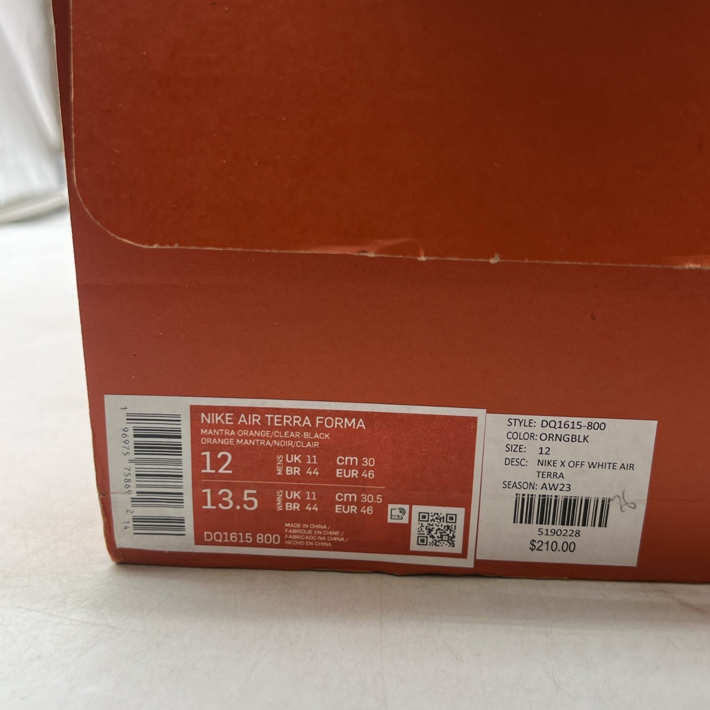 Size 12 - Nike Off-White x Air Terra Forma Mantra Orange (DQ1615-800)