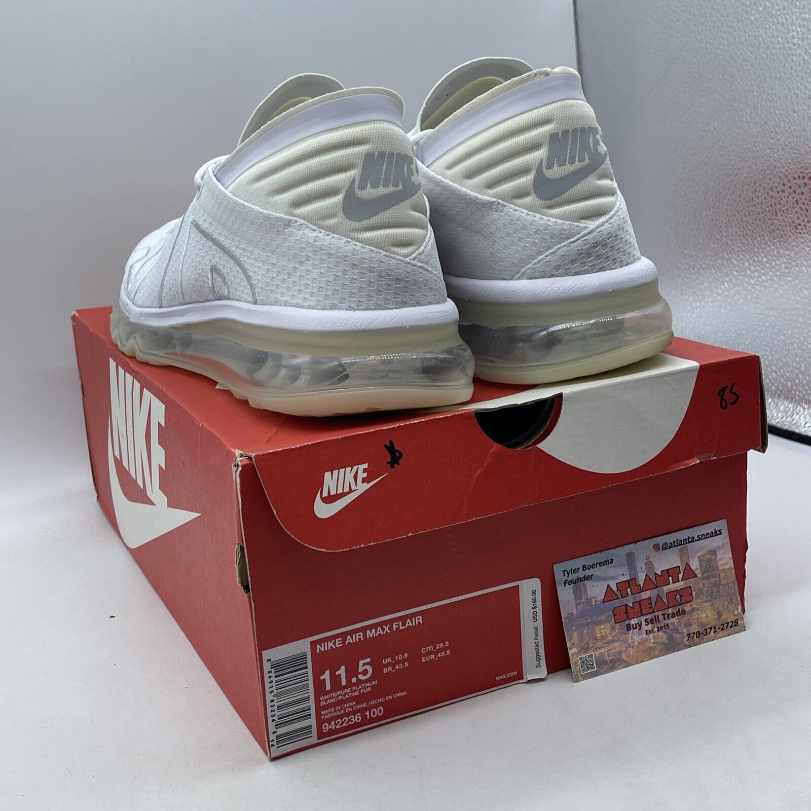 Size 11.5 - Nike Air Max Flair Triple White Suede Leather (942236-100)