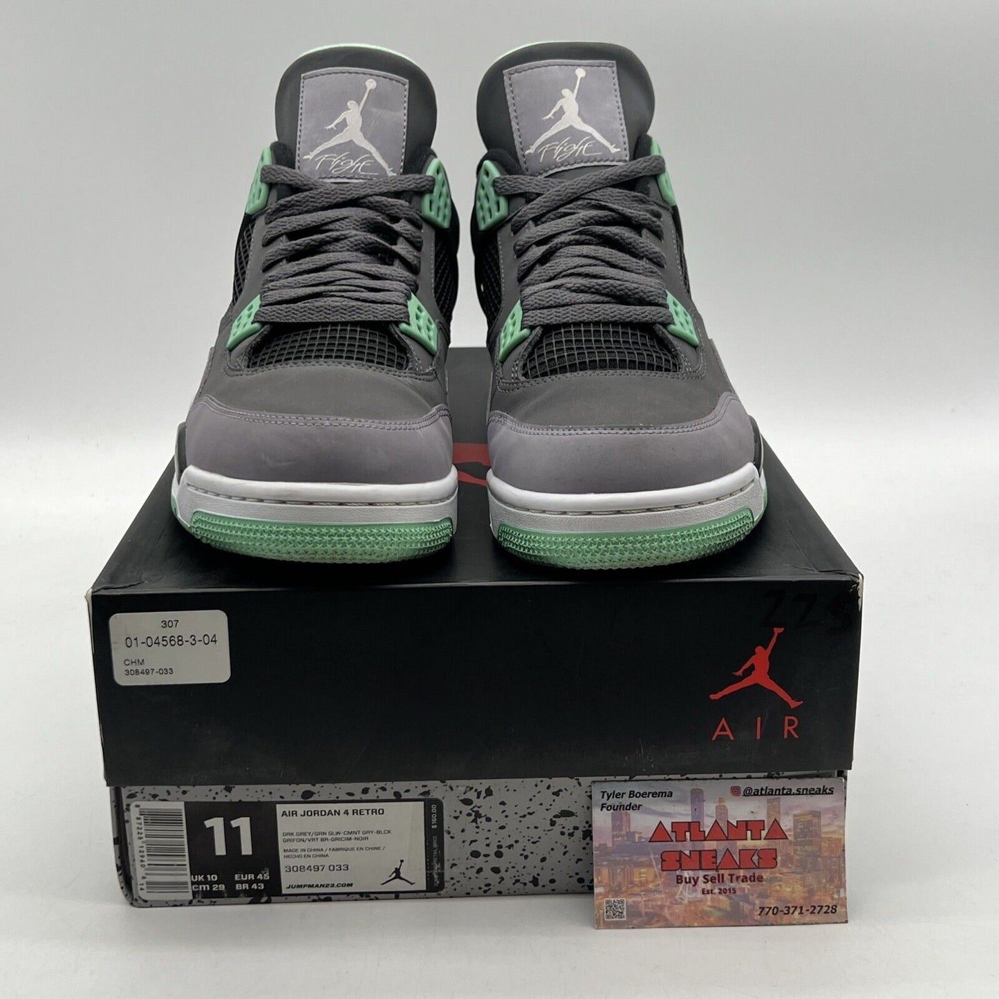 Size 11 - Jordan 4 Retro Green Glow 2013 Grey White Black Suede (308497-033)