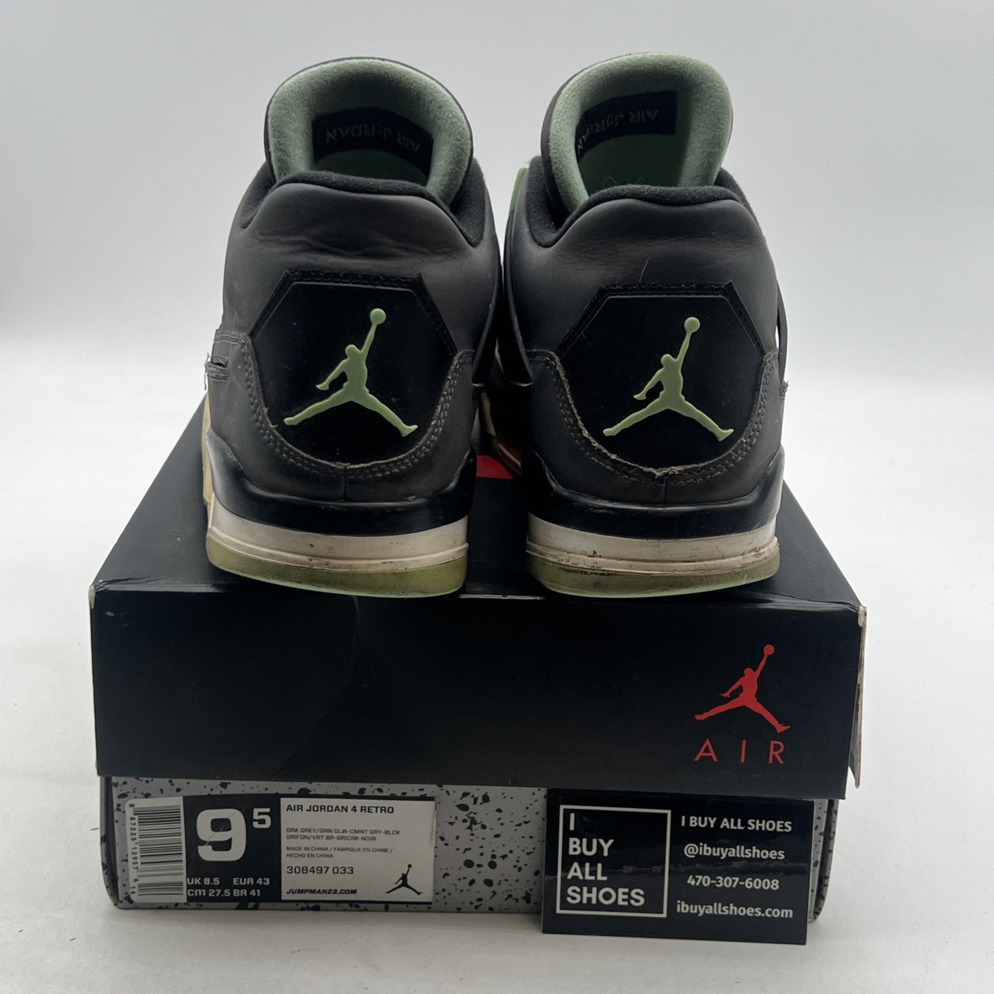 Size 9.5 - Air Jordan 4 Retro Green Glow 2013 (308497-033)