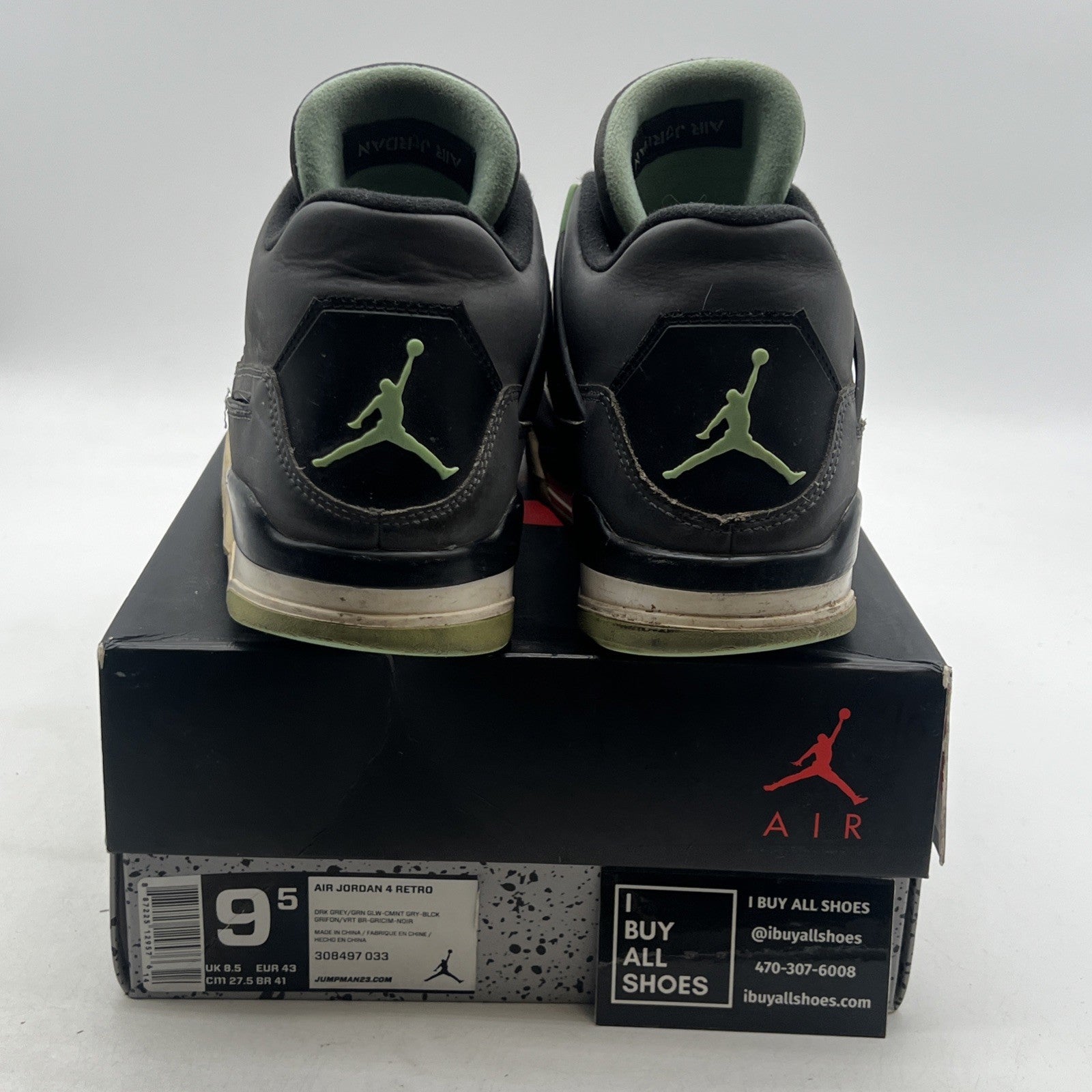 Size 9.5 - Air Jordan 4 Retro Green Glow 2013 (308497-033)