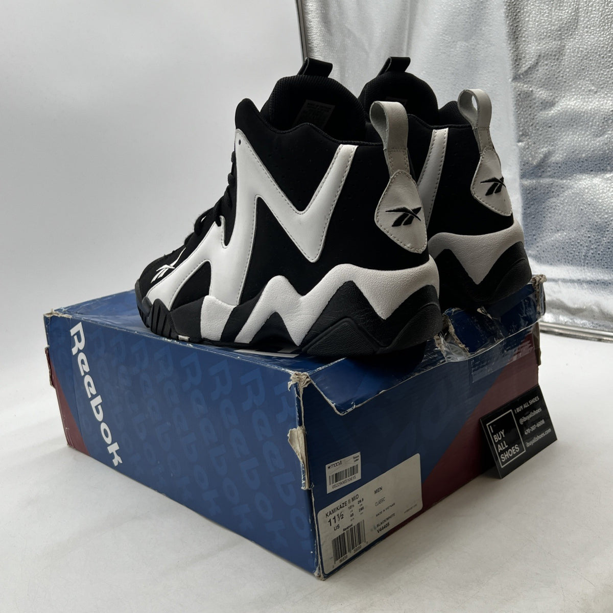 Size 11.5 - Reebok Kamikaze 2 Retro 2013 Black White (V44405)