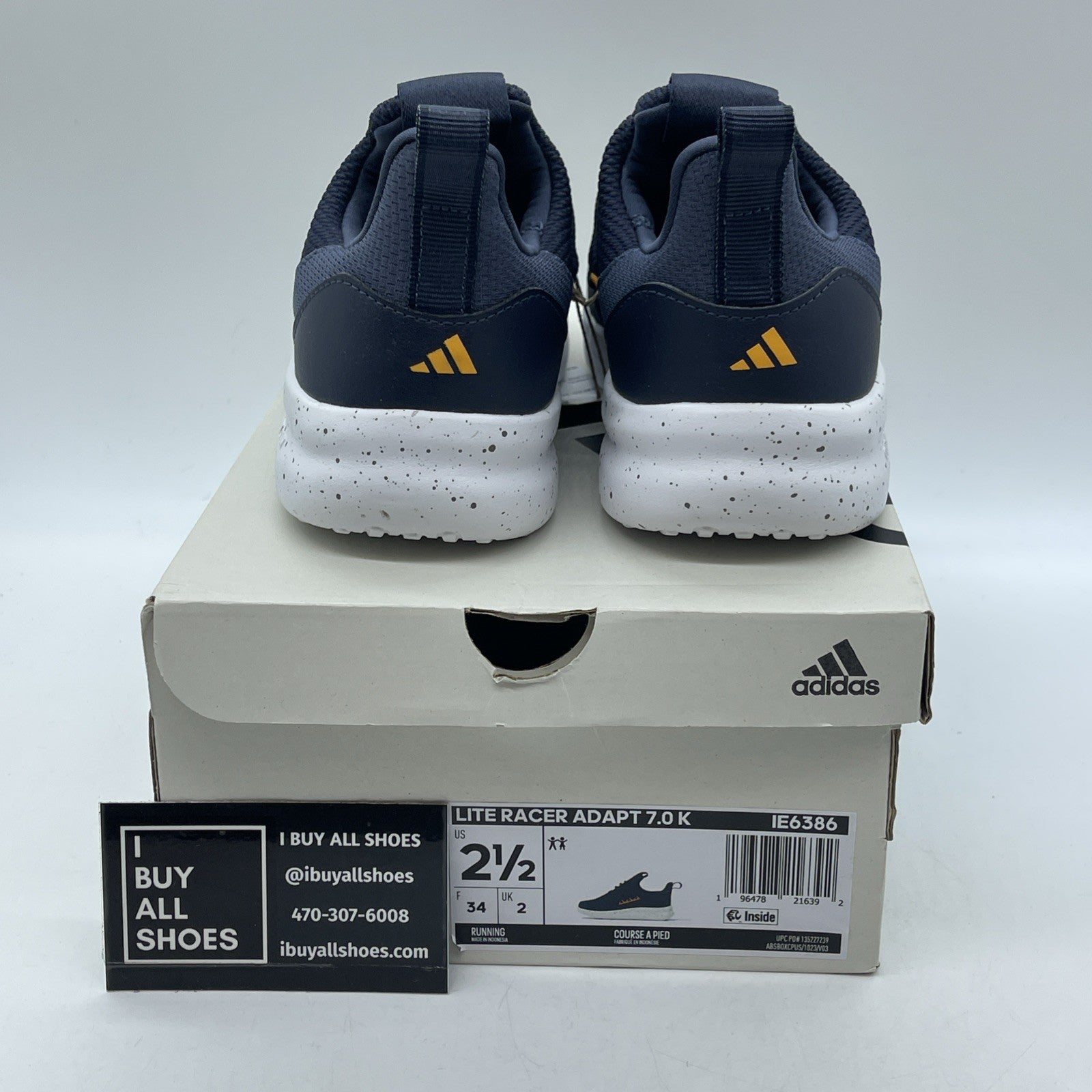 Size 2.5Y - Adidas Boys Lite Racer Adapt 7.0 Blue Yellow Suede (IE6386)