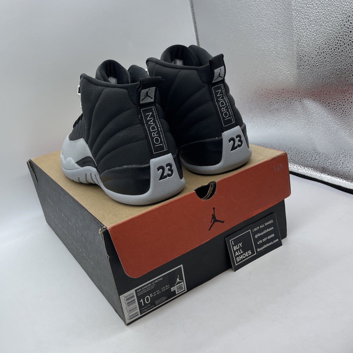 Size 10.5 - Air Jordan 12 Retro Barons Black Grey Leather (CT8013-010)