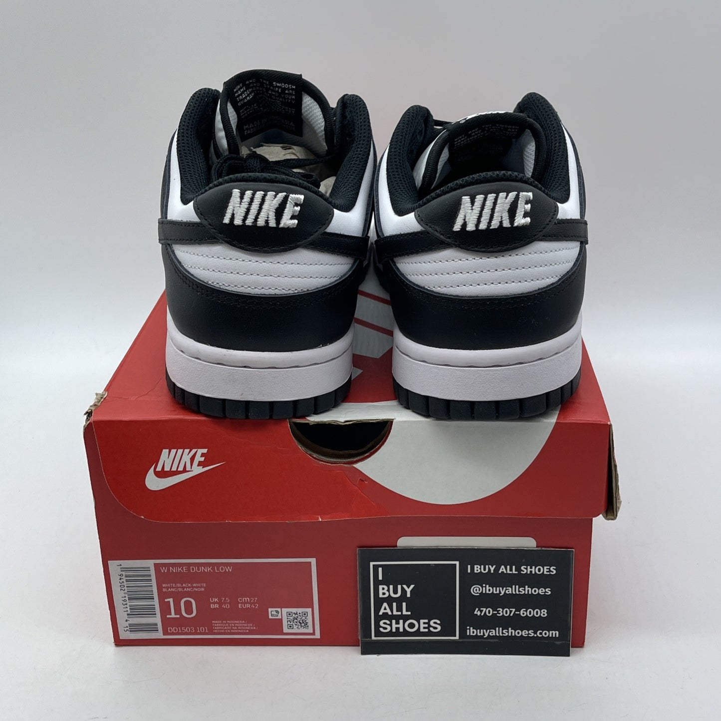 Size 10W - Nike Dunk Low Black White Leather (DD1503-101)