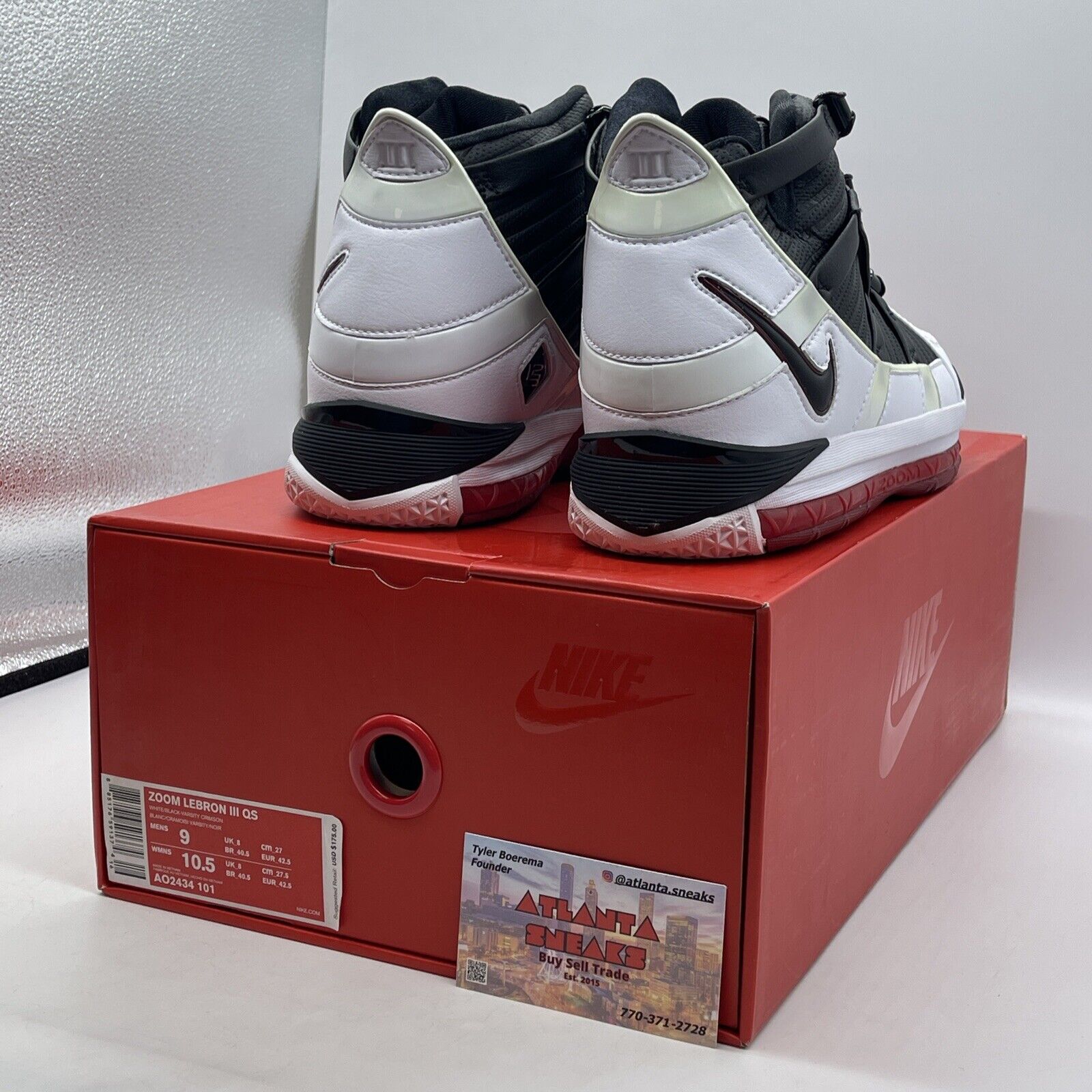 Size 9 - Nike Zoom LeBron 3 Retro QS 2019 Home Black White Red (AO2434-101)