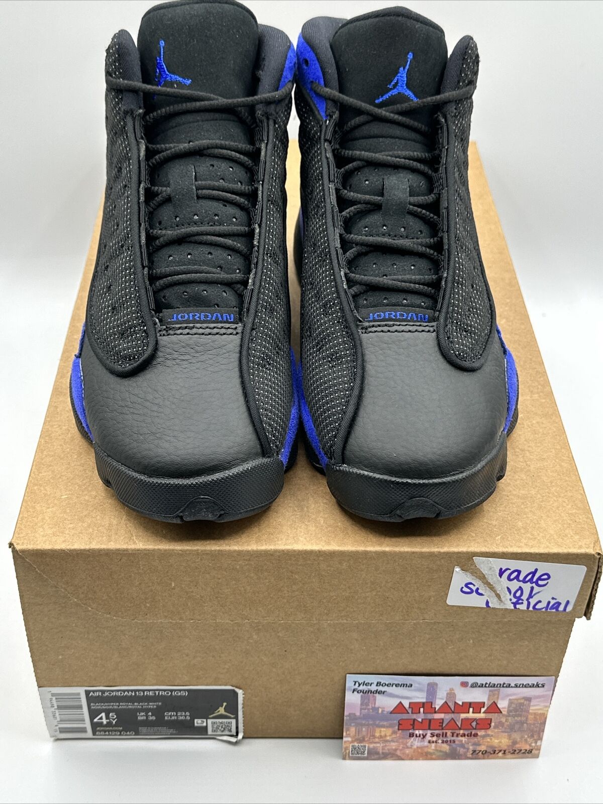 Nike Air Jordan 13 Retro GS Black Hyper Royal Youth Size 4.5Y =Mens 4.5/Womens 6