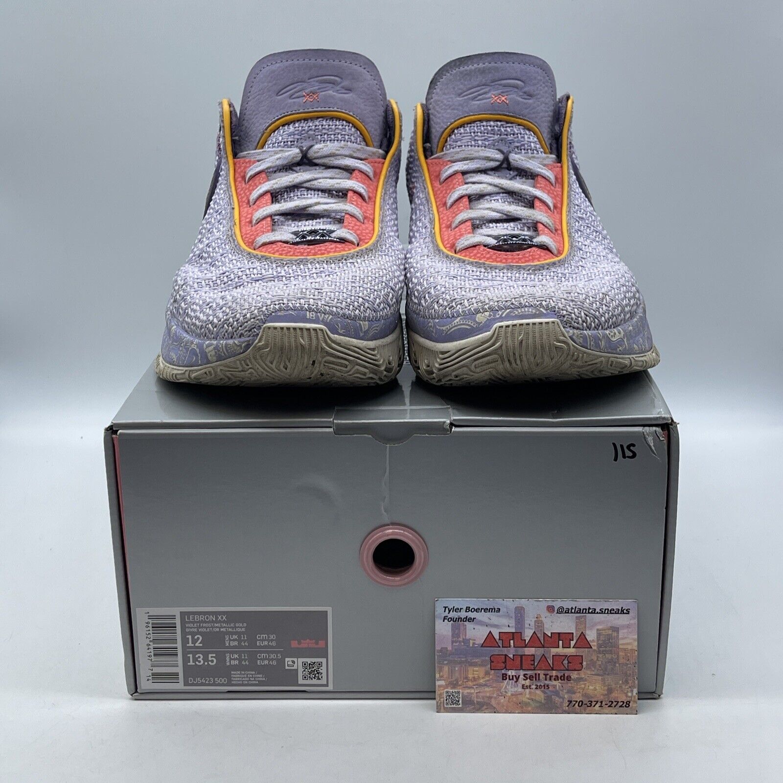 Size 12 - Nike LeBron 20 Low Purple And Gold Blue Yellow Suede (DJ5423-500)