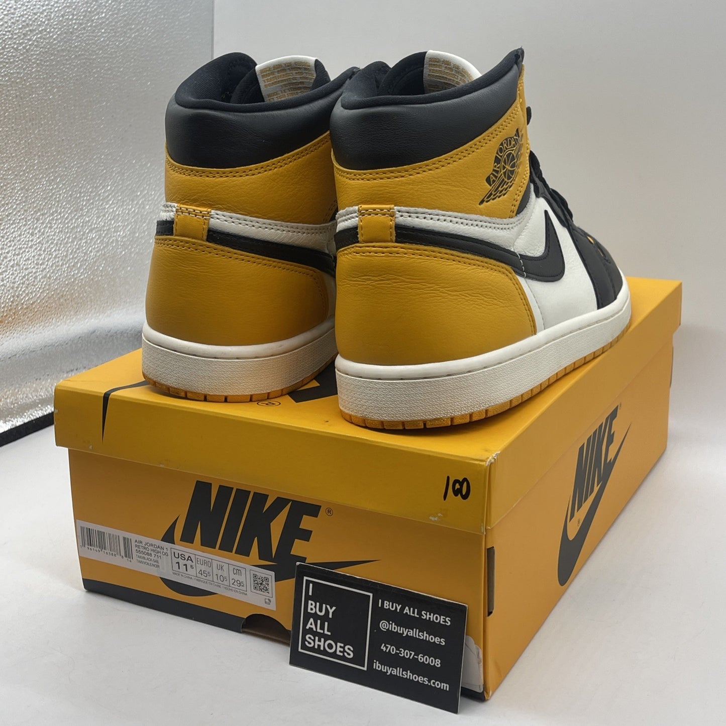 Size 11.5 - Jordan 1 Retro OG High Yellow Toe Black White Leather (555088-711)