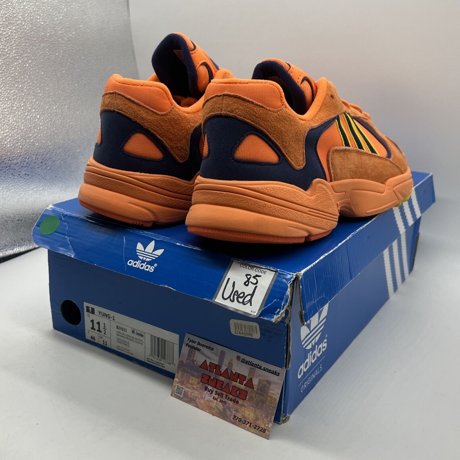 Size 11.5 - adidas Yung-1 Hi-Res Orange Navy Suede Yellow (B37613)