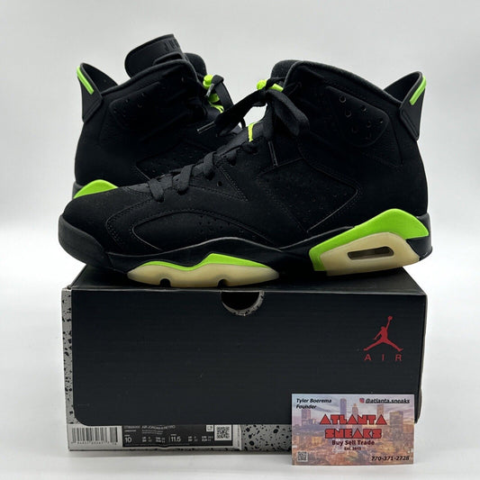 Size 10 - Jordan 6 Retro Electric Green 2021 Black Suede Neon Creamy Soles OG Al