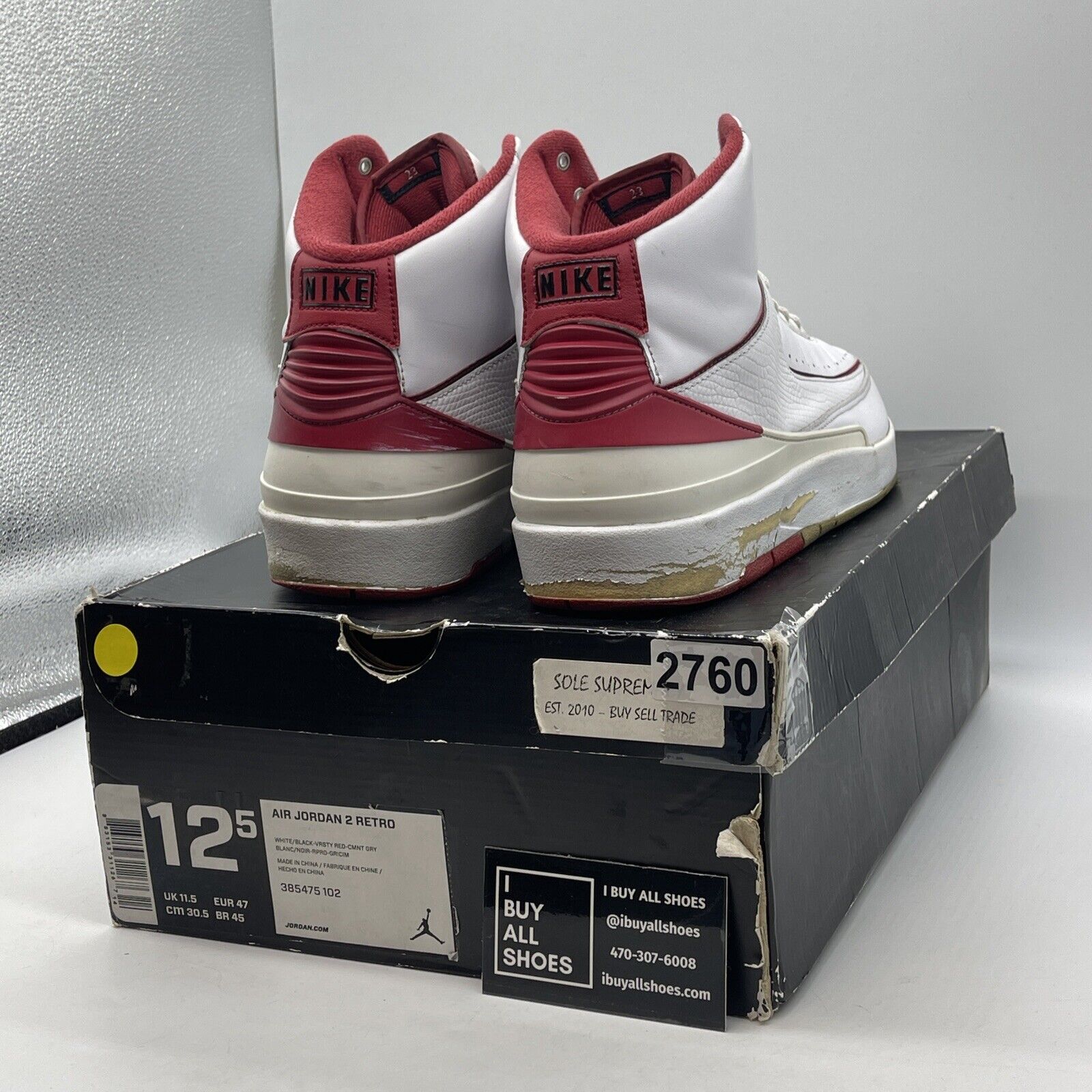 Size 12.5 - Air Jordan 2 Retro Chicago Home White Red Leather (385475102)