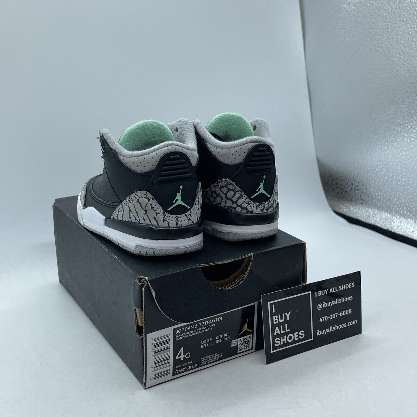 Size 4C - Toddler's Jordan 3 Retro Green Glow Grey Suede Leather (DM0968 031)